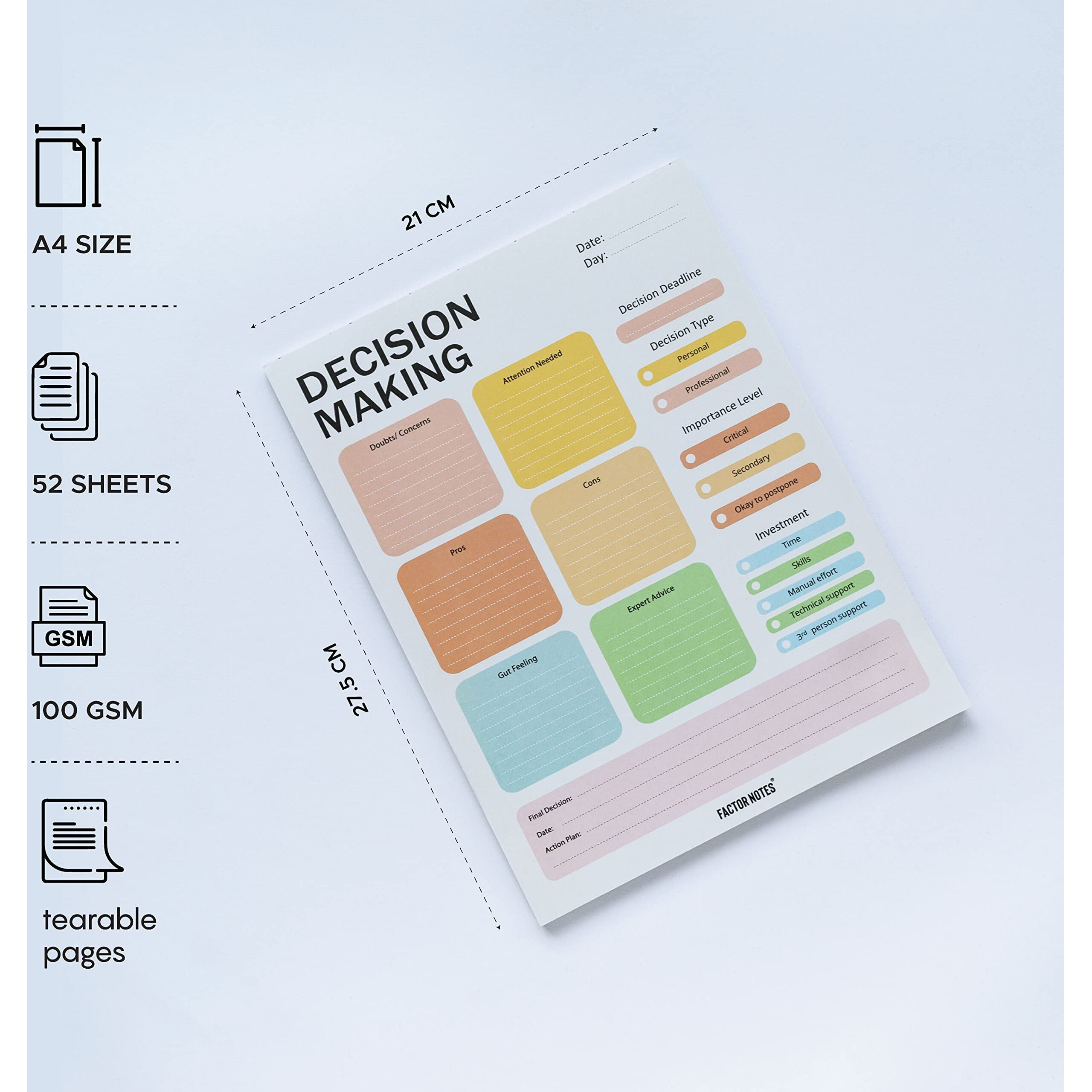 Factor Notes Tear-Off NotepadsA4 Sized|52 Sheets|100 Gsm(Decision Making)