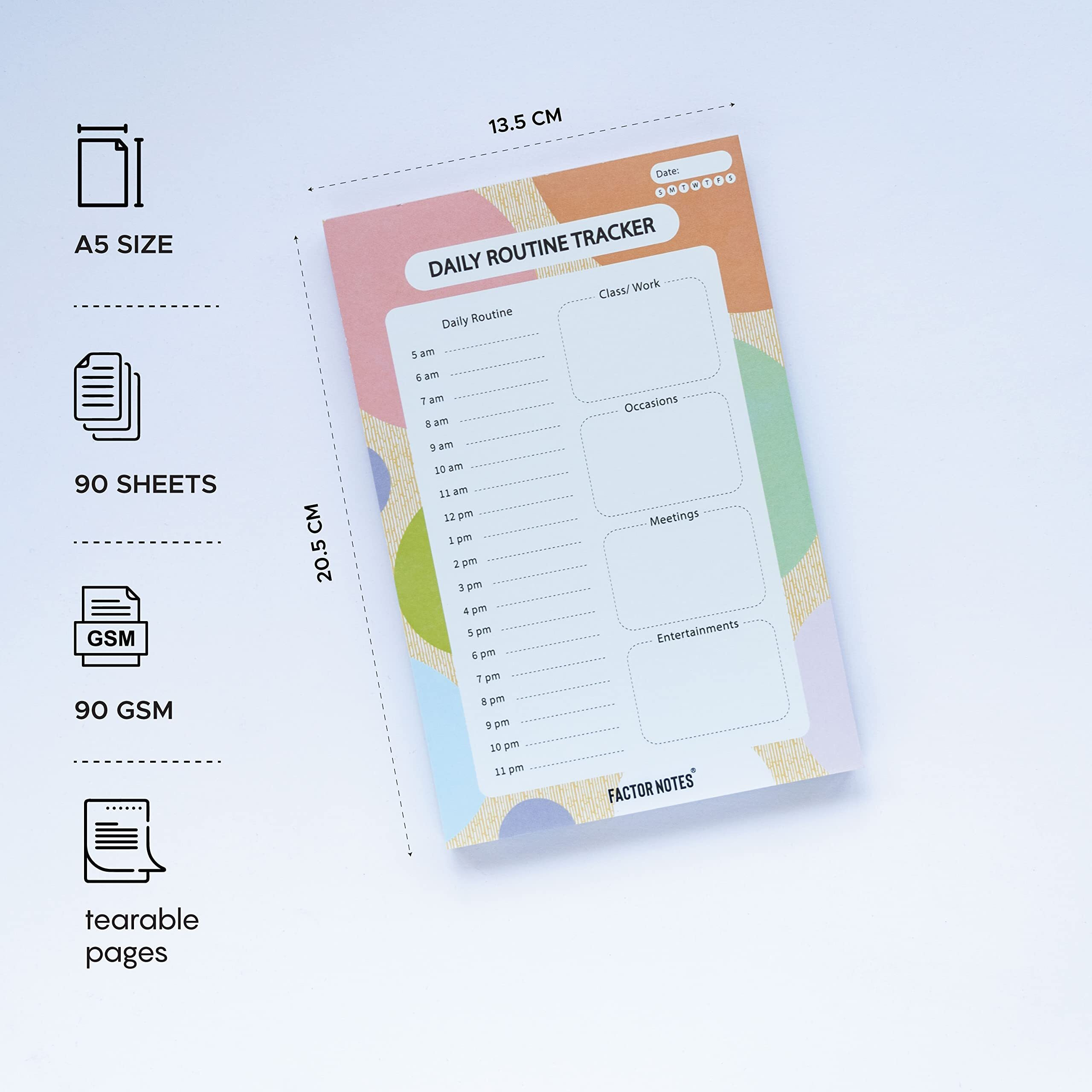 Factor Notes Tear-Off NotepadsA5 Sized|90 Sheets|90 Gsm(Daily Routine Tracker)