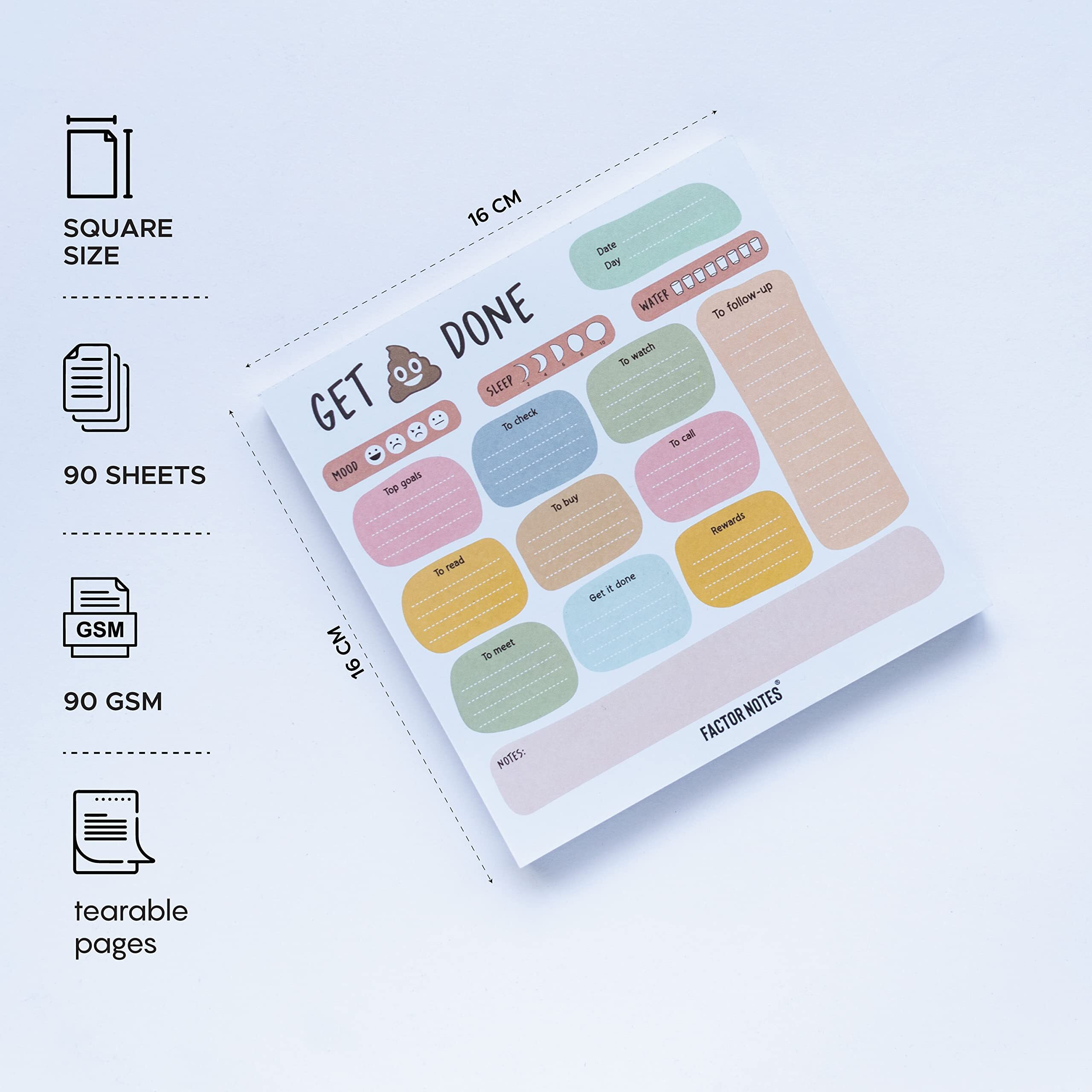 Factor Notes Tear-Off NotepadsSquare Sized|90 Sheets|90 Gsm(Daily Reminder)
