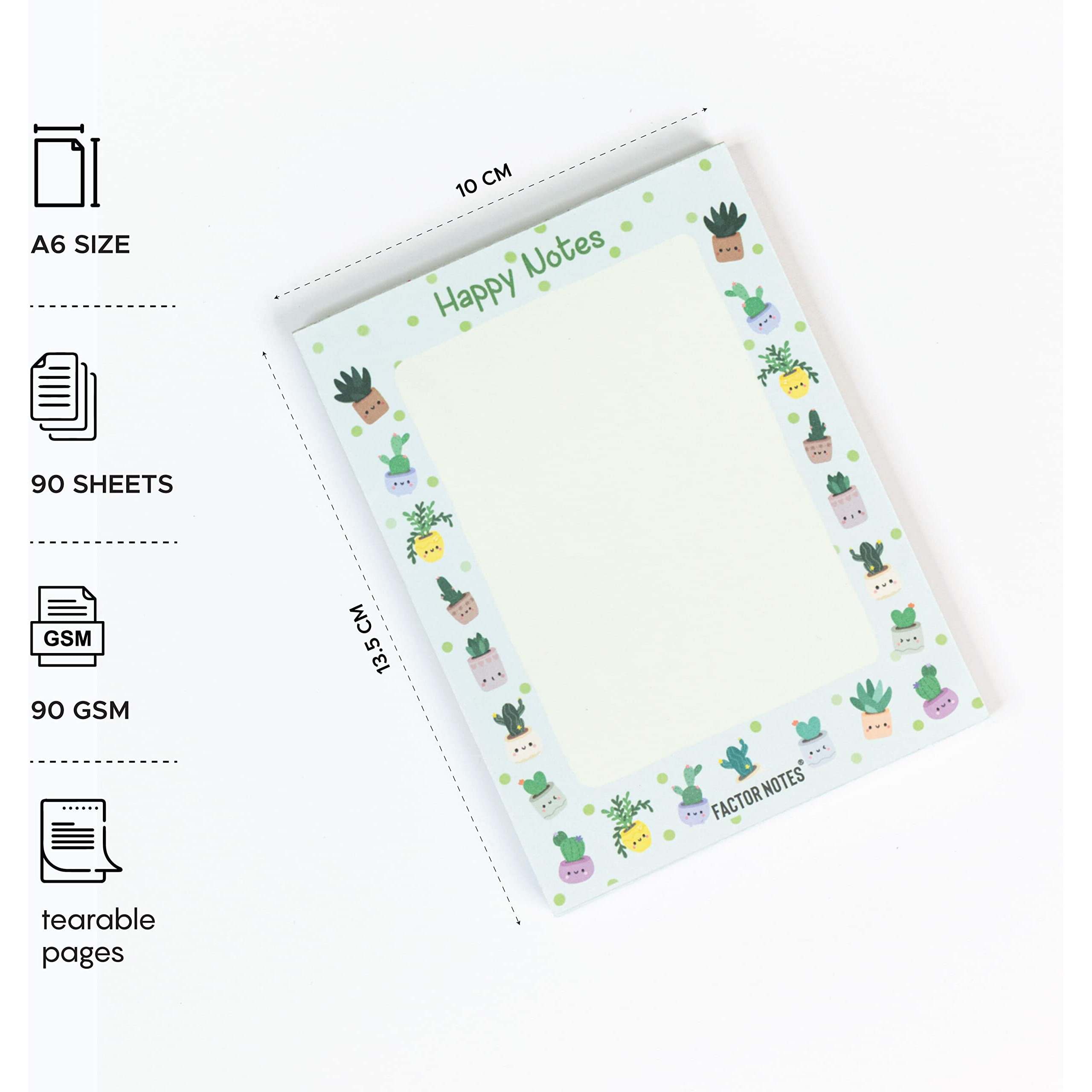 Factor Notes Tear-Off NotepadsA6 Sized|90 Sheets|90 Gsm(Happy Notes)