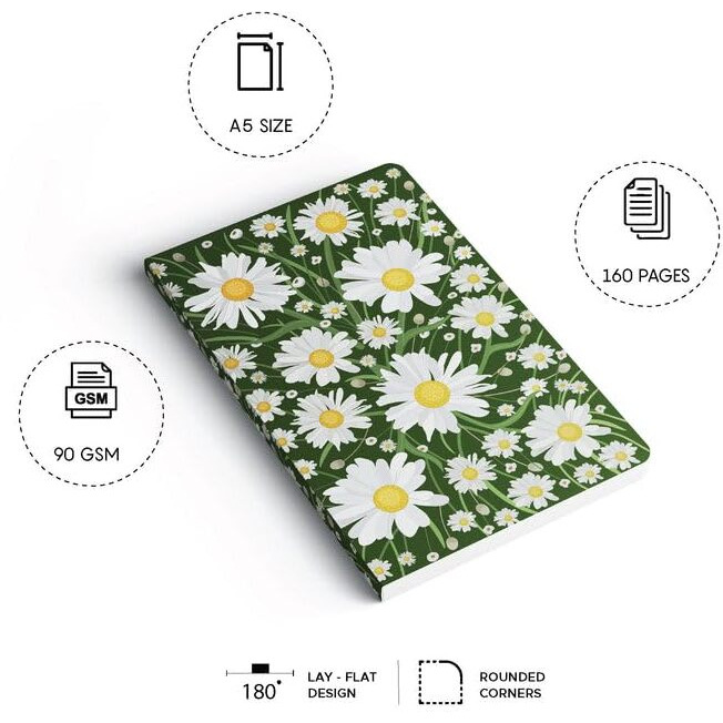 Factor Notes Sketchbook A5|140 Gsm|Textured Fine Grain Medium Surface Acid-Free Artist-Grade Paper (Oxeye Daisy)