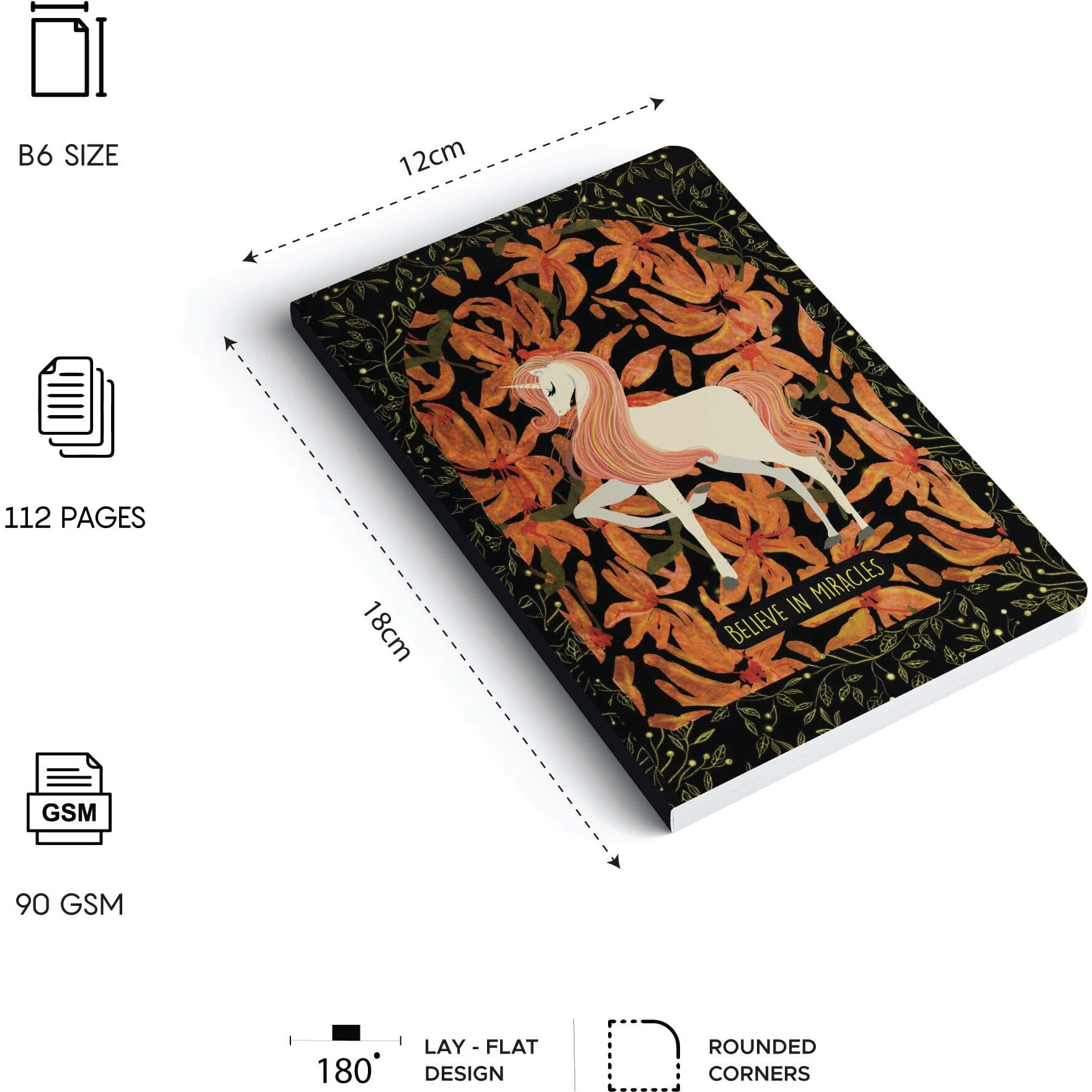 Factor Notes Notebook 90 Gsm, B6, Ruled, 112 Pages Journal Diary (Believe In Miracle)