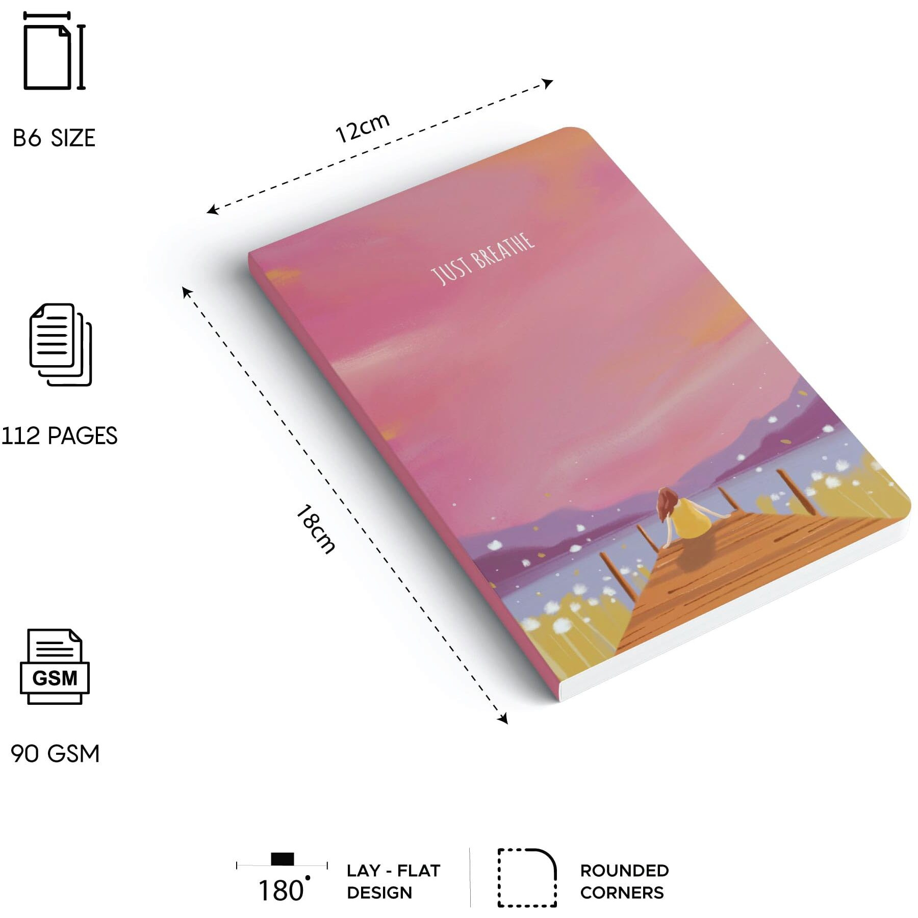 Factor Notes Notebook 90 Gsm, B6, Ruled, 112 Pages Journal Diary (Just Breathe)