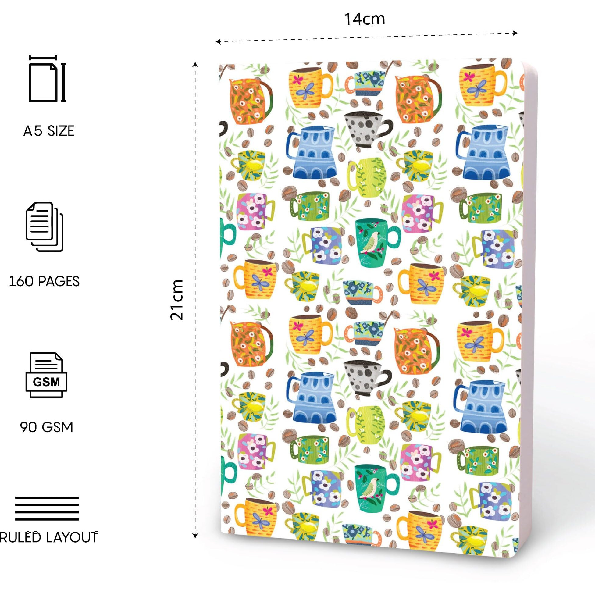 Factor Notes A5 Notebook Ruled | 90 Gsm | 160 Pages(Cups And Saucers)