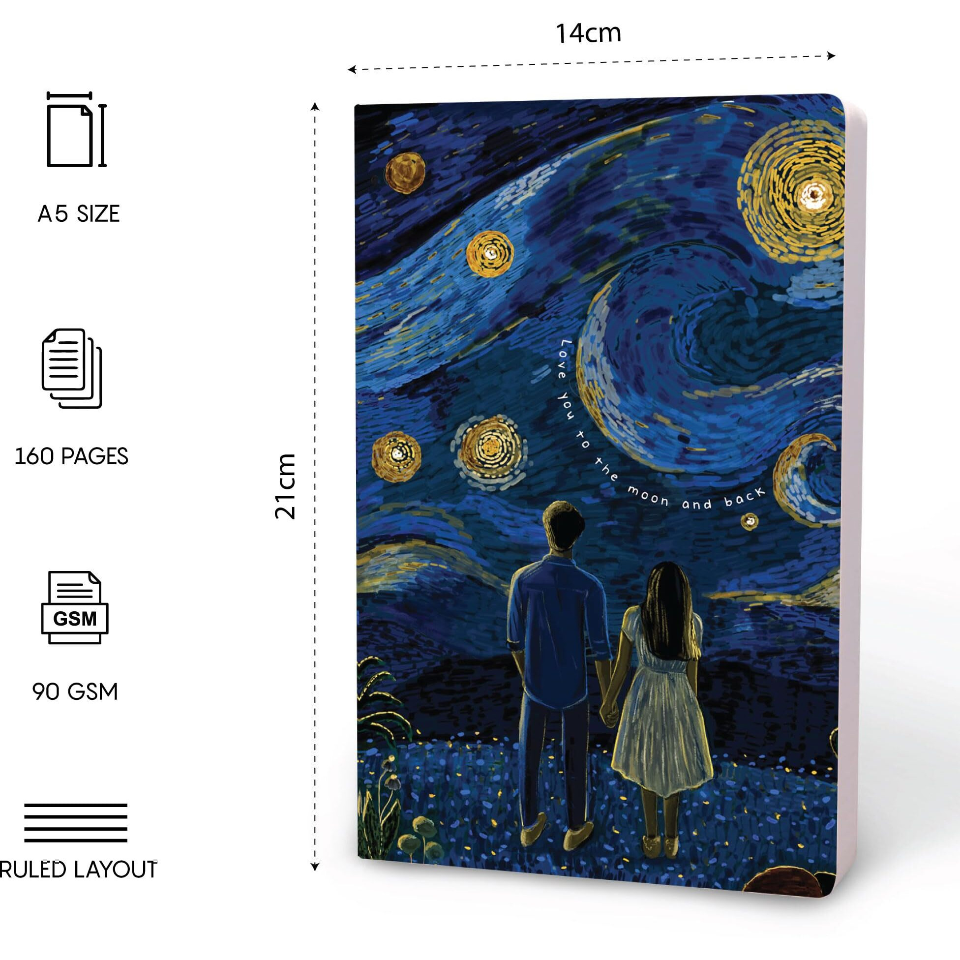 Factor Notes A5 Notebook Ruled | 90 Gsm | 160 Pages(Love You To The Moon And Back)