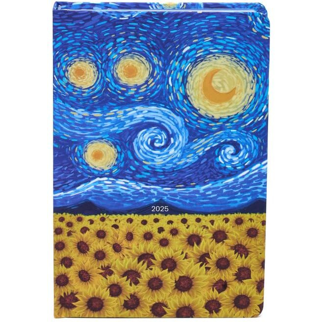 Factor Notes 2025 Classic 12-Month Dated Planner 100+ Stickers | Habit Tracker | Inspirational Quotes | Sleep & Mood Trackers | Vision Board | 3 Bookmarks | Inner Pocket (Starry Flowers)