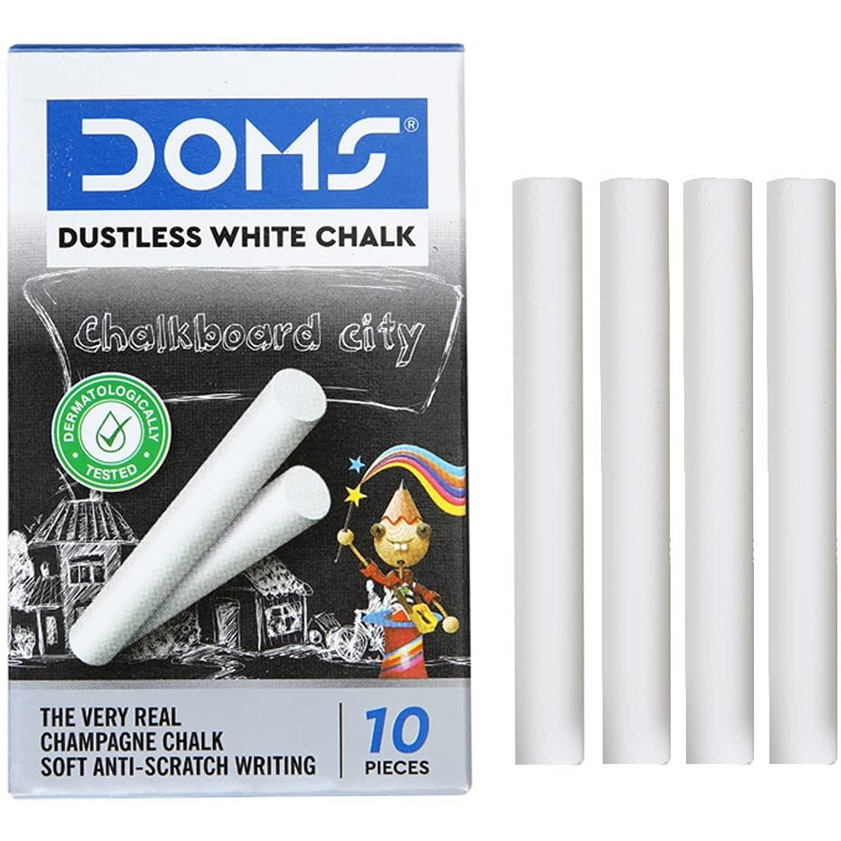 Doms Non-Toxic Dustless White Chalk (Pack Of 100 Chalks)