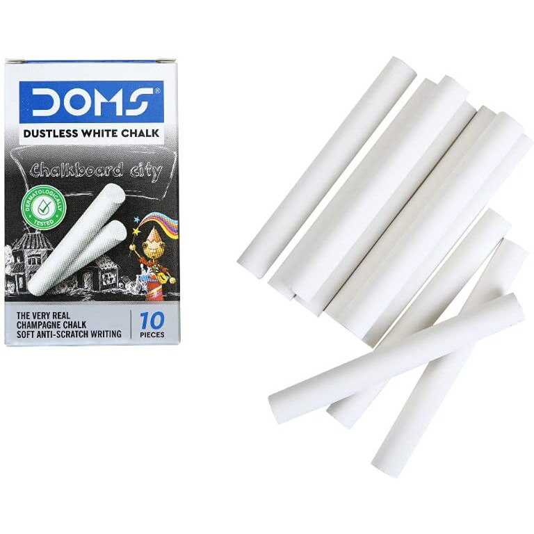 Doms Non-Toxic Dustless White Chalk (Pack Of 100 Chalks)