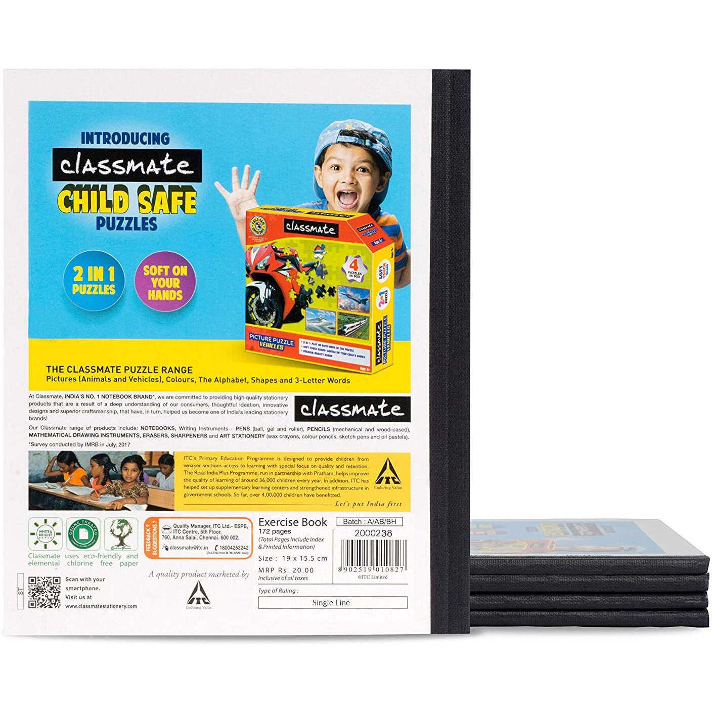 Classmate Notebook - Single Line, 172 Pages, 190 Mm X 155 Mm - Pack Of 4