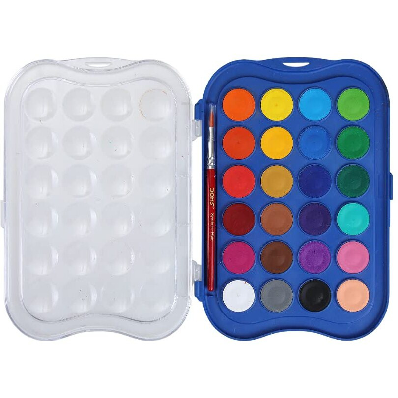 Doms 24 Shades 23Mm Water Colour Cakes | Easy To Use Palette Lid | Organic Rich Colour Pigments | Free Brush Inside | Non-Toxic & Safe For Kids | Pack Of 1