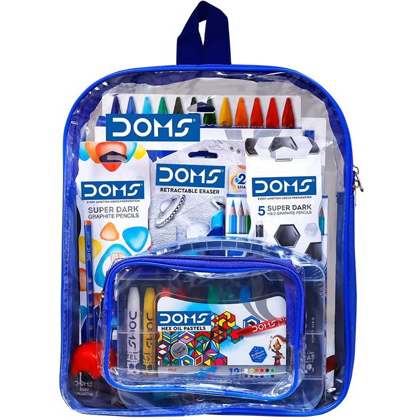 Doms Smart Kit | Comes With Transparent Zipper Bag | Perfect Value Pack | Kit For School Essentials | Gifting Range For Kids | Combination Of 12 Stationery Items