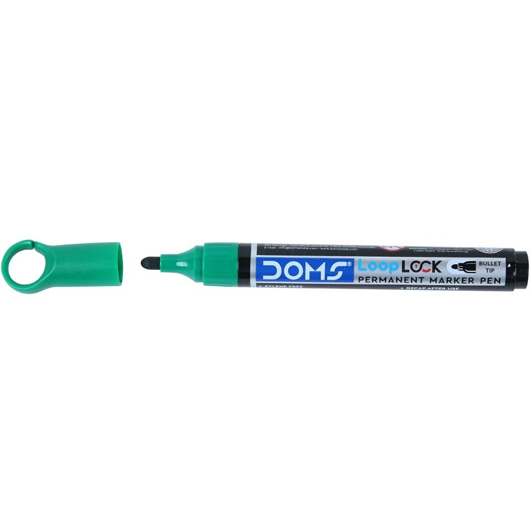Doms Refilo Non-Toxic Hi-Tech Refillable Loop Lock Permanent Ink Pens (Green X 20 Set)
