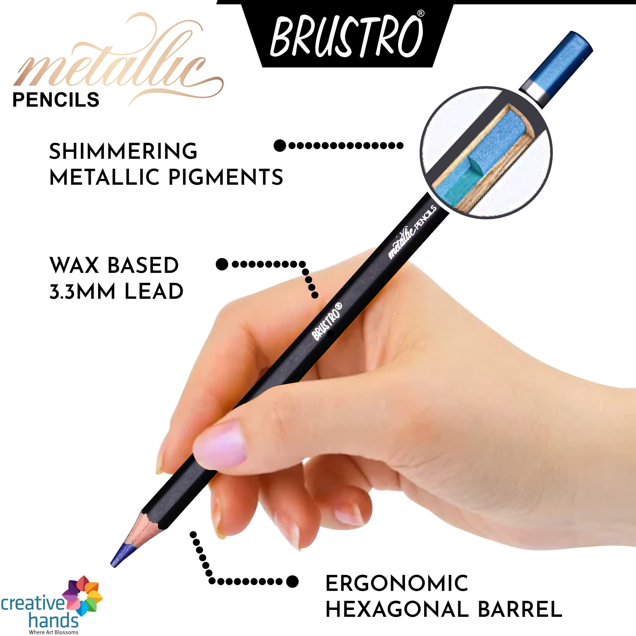 Brustro Artist Metallic Colour Pencil Set Of 12 Shades, 3.3Mm Lead | Wax-Based, Ergonommic, Break Resistant, Easy Blending, Non-Toxic Colors, Ideal For Fine Art And Craft.