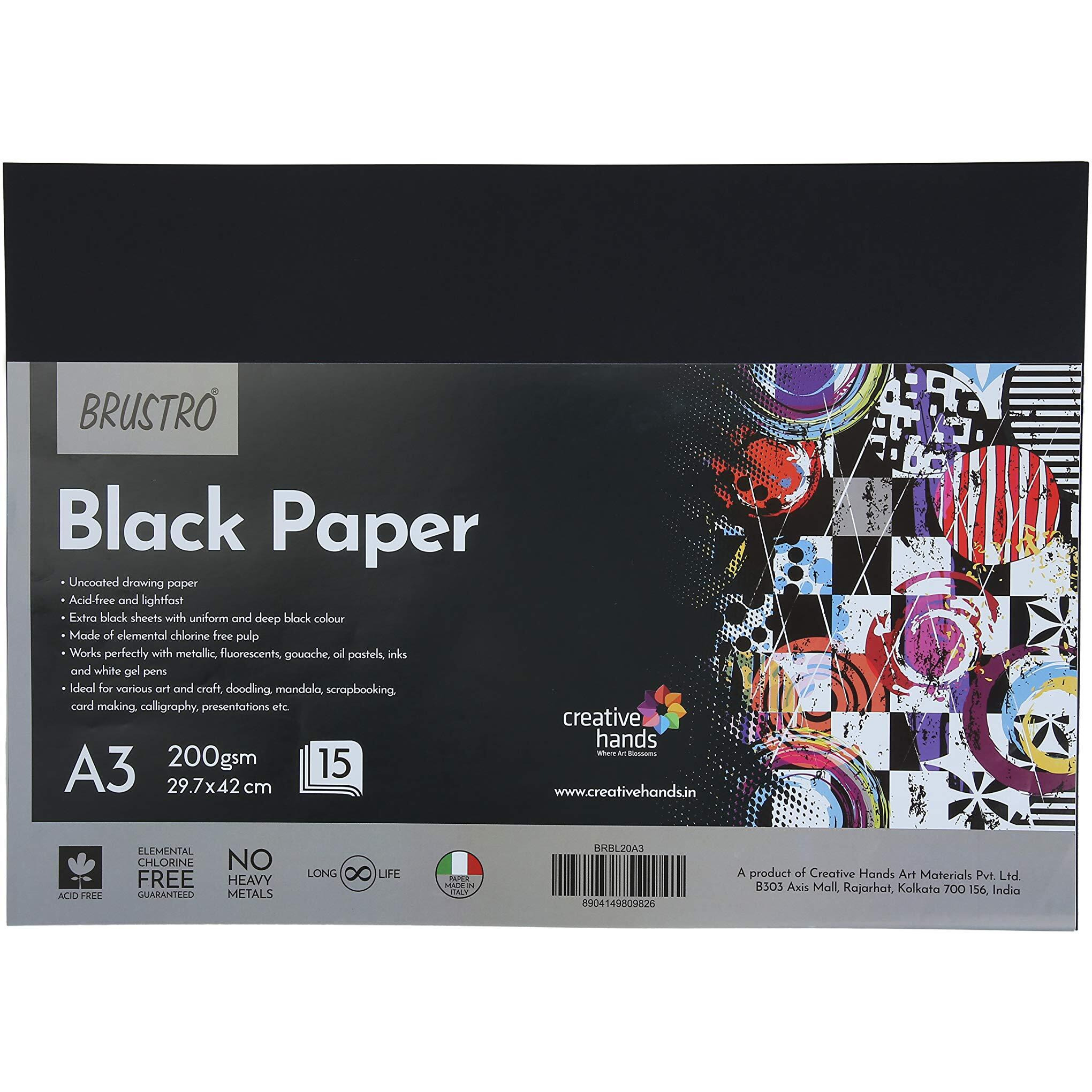 Brustro Black Paper - 200 Gsm A3 (Pack Of 15 Sheets)