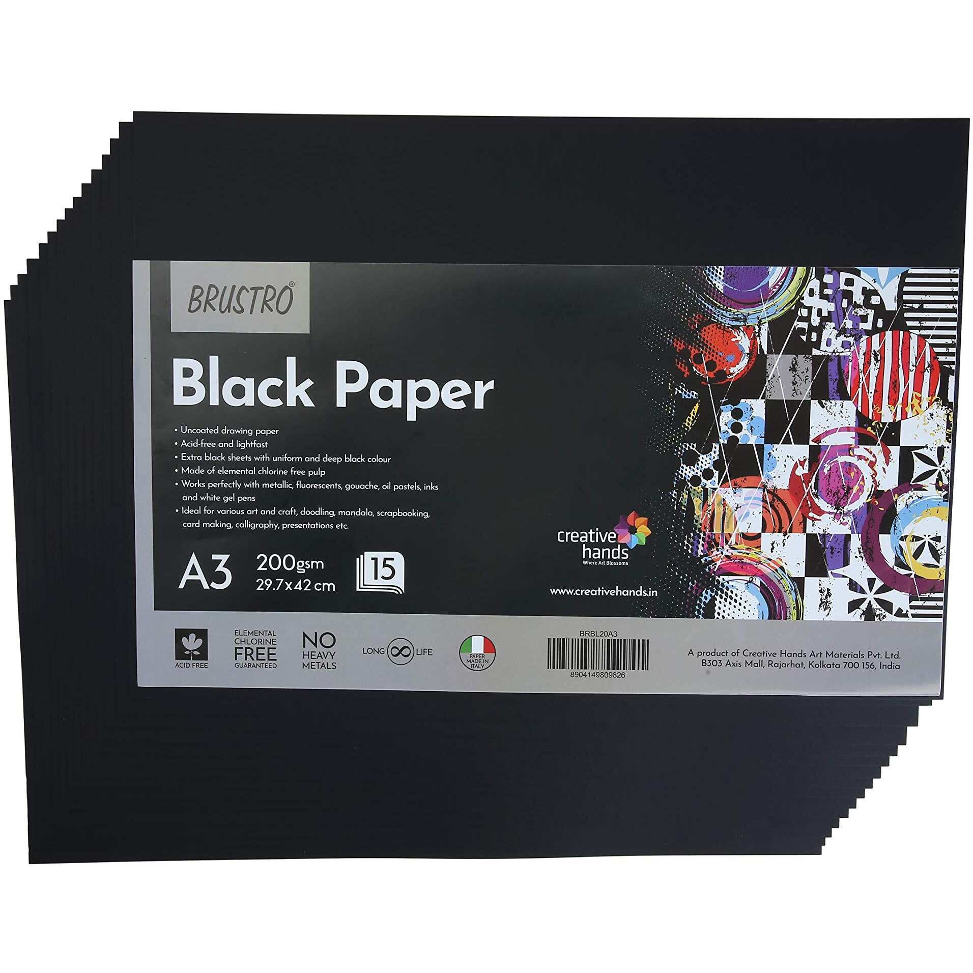 Brustro Black Paper - 200 Gsm A3 (Pack Of 15 Sheets)