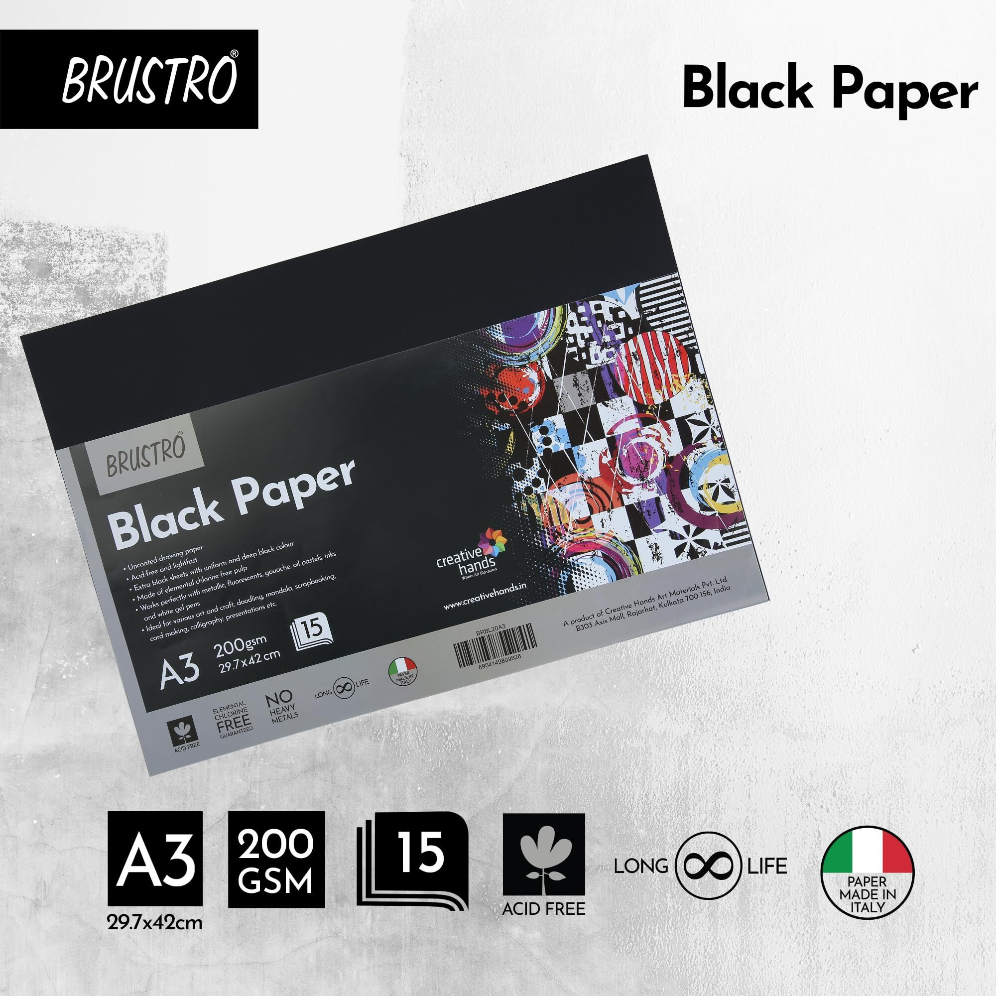 Brustro Black Paper - 200 Gsm A3 (Pack Of 15 Sheets)