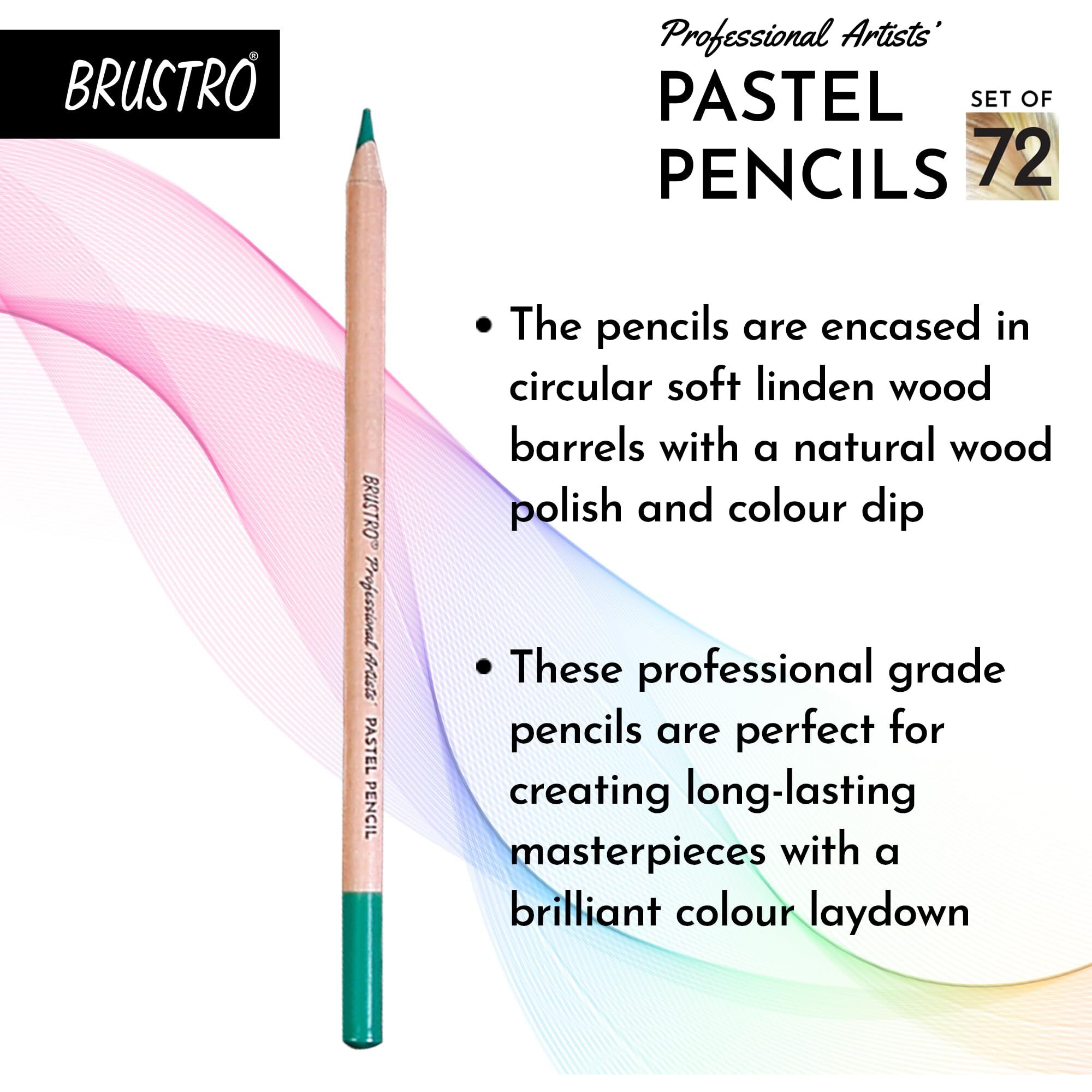 Brustro Artists Pastel Colored Pencils - Set Of 72 Shades - 4Mm Lead | Break Resistant, Erasable, High Pigmented, Vibrant Colours | Ideal For Drawing, Mandala, Shading, Portrait, Fine Art Students