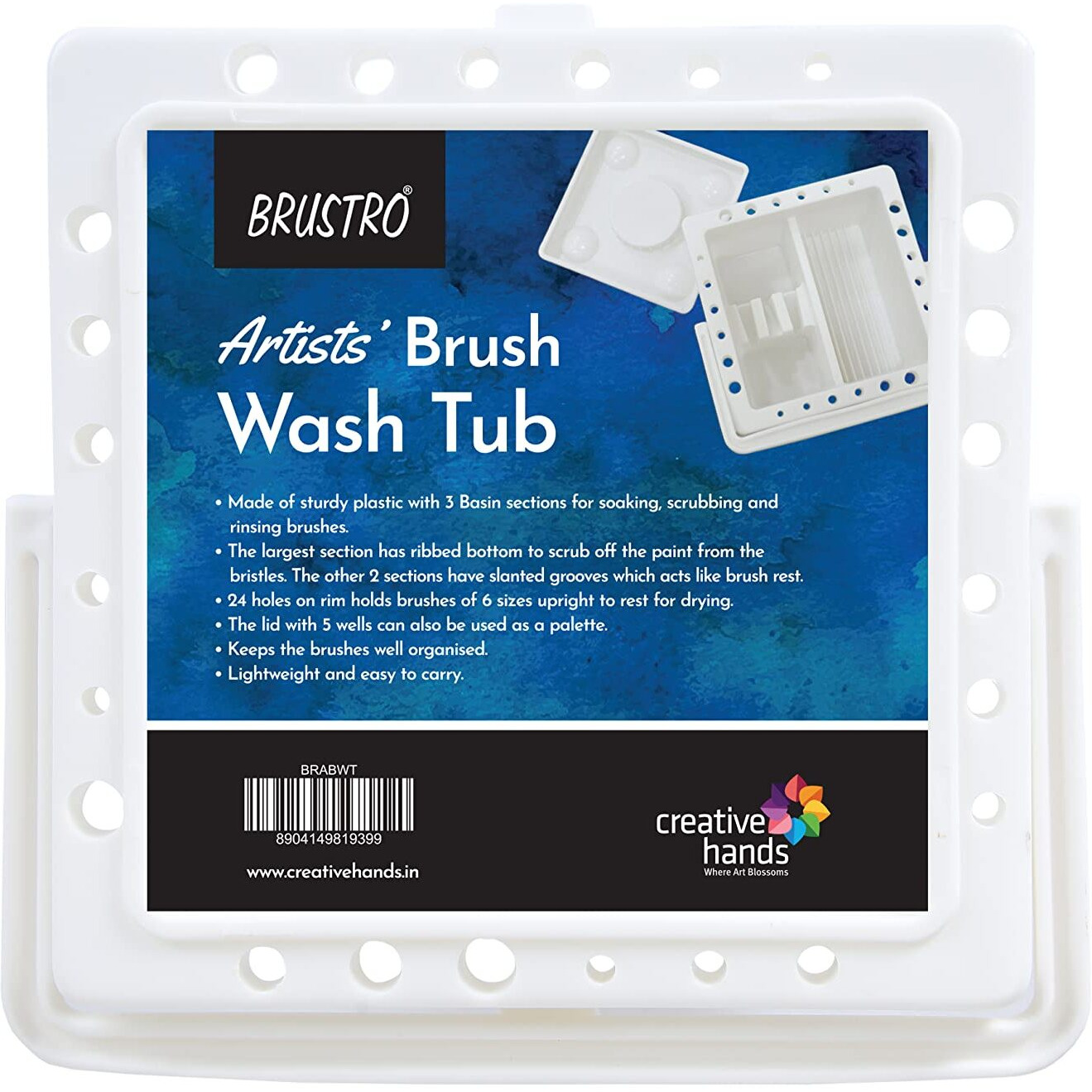 Brustro Artists Paint Brush Cleaning Wash Tub - (20L X 10W X 20H Cm) | 2 Sectioned Water Chamber (9Cm Depth), Multi Purpose, Graduated Ribs, Ideal For Oil, Acrylic, Watercolour.