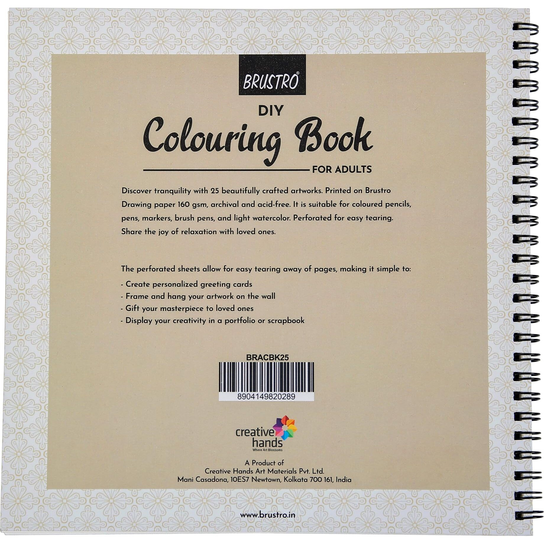 Brustro Diy Colouring Book For Adults | 9X9 Inches, 160 Gsm, 25 Perforated Sheets | Ideal For Fineliners, Colour Pencils, Brush Pens, Markers.