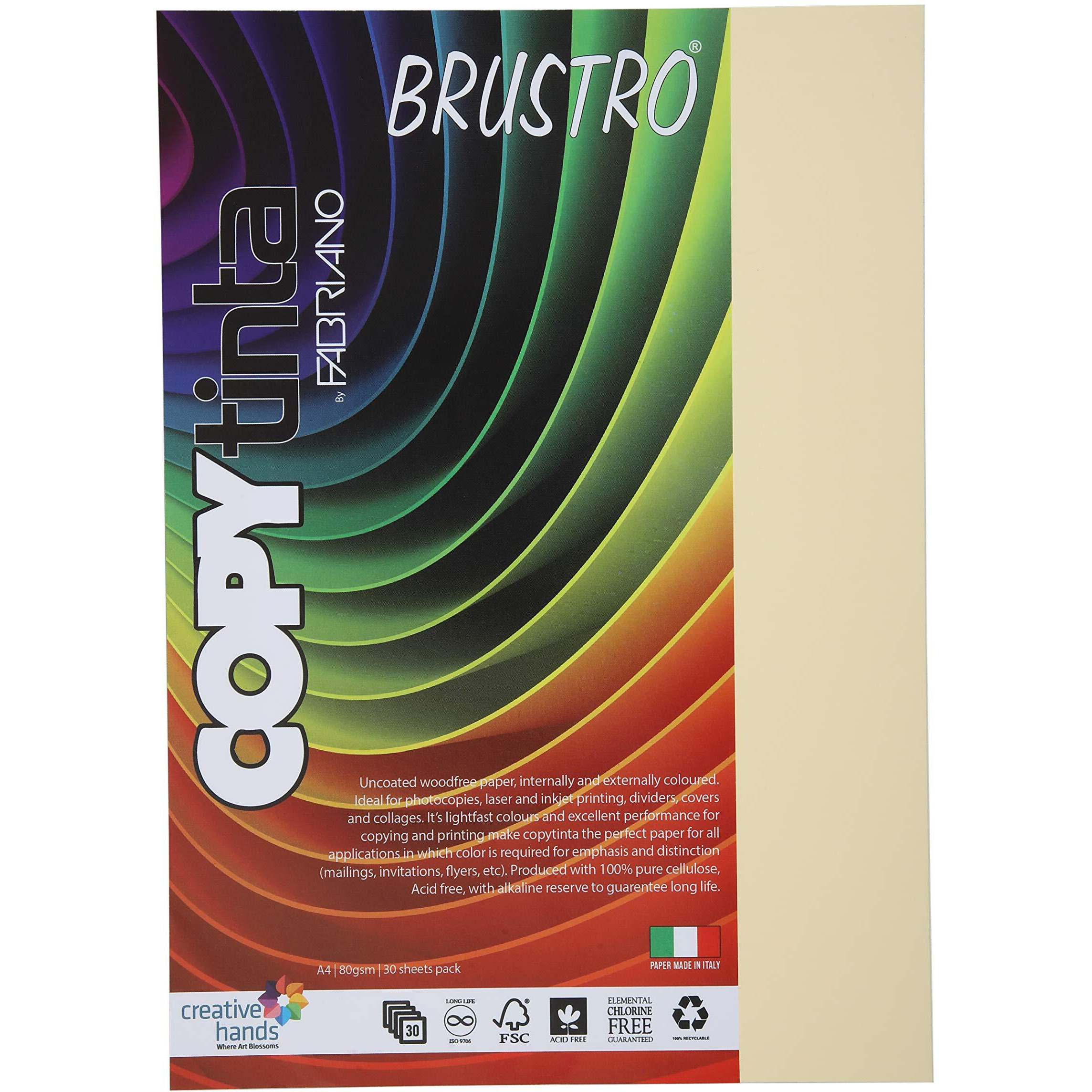 Brustro Copytinta Coloured Craft Paper A4 Size 80 Gsm Ivory Shade (Avorio), 30 Sheets Pack.| Double Side Coloured, Ideal For Office Printing,Origami & Diy Art,Craft.