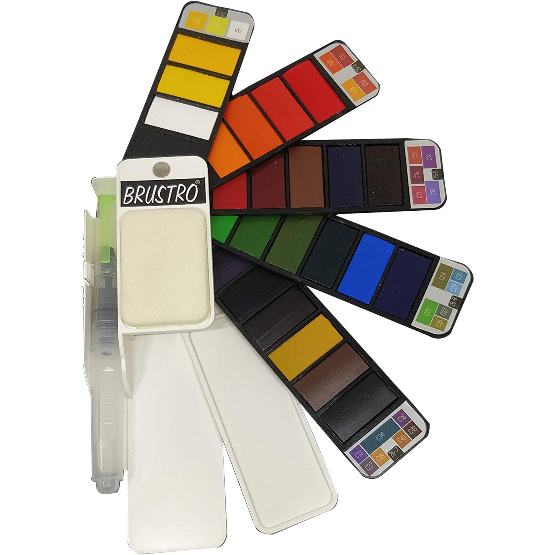 Brustro Artists Watercolour Travel Pan Set Of 25 Colours | Foldable, Rich Pigment, Vibrant Colors, Ideal For Plein Air Painting, Professional Use, Fine Art Students (Includes Mixing Palette)