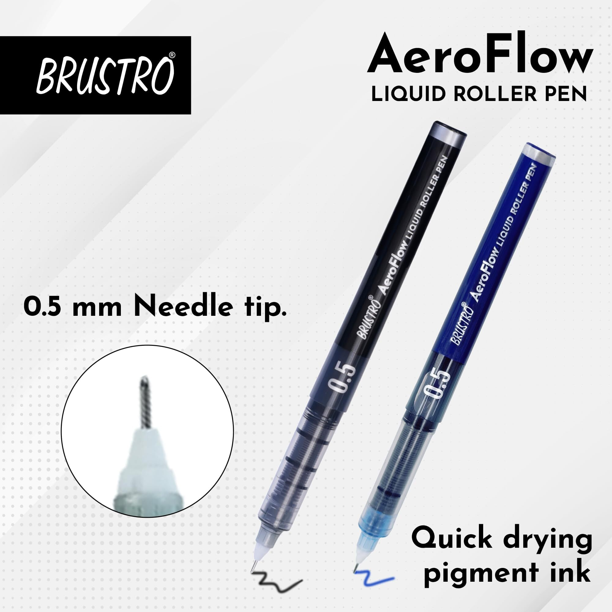 Brustro Aeroflow Liquid Ink Rollerball Pens| 3 Black & 3 Blue | Total Pack Of 6 | 0.5Mm, Micro Tip | Ideal For Students, Professionals, Office, Exam Use, Accurate Smooth Writing, Fade Resistant