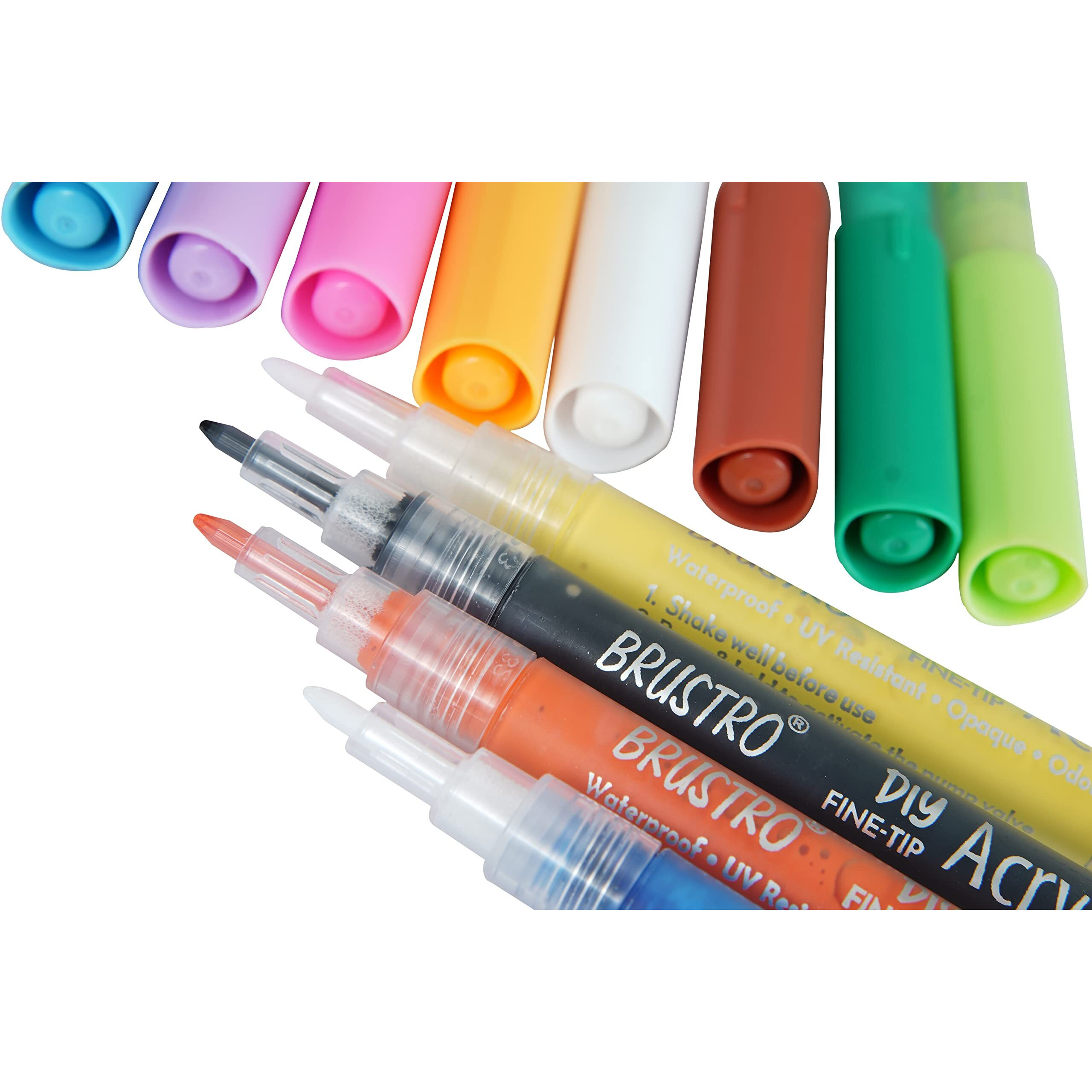 Brustro Acrylic (Diy) Fine Tip Marker Set Of 12 - Basic 0.8Mm |Water-Resistant,Matte Finish,Uv Resistant,Non-Toxic Colours|Ideal For Craftworks,School, Works On Glass & Plastic