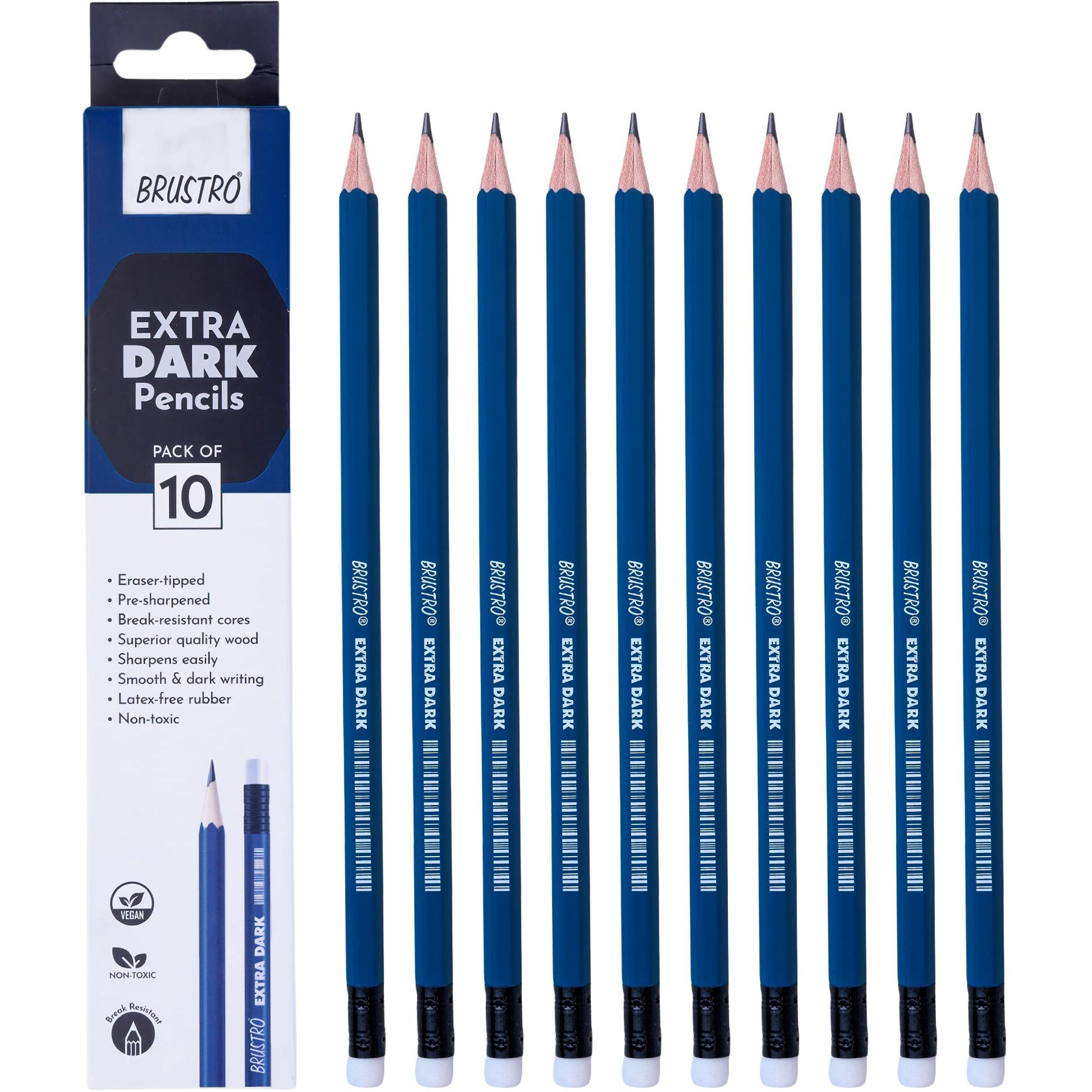 Brustro Extra Dark Pencils | Black, Pack Of 10 | Ideal For Drawing, Sketching, Mandala, Shading, Portrait For Artists, Fine Art Students.