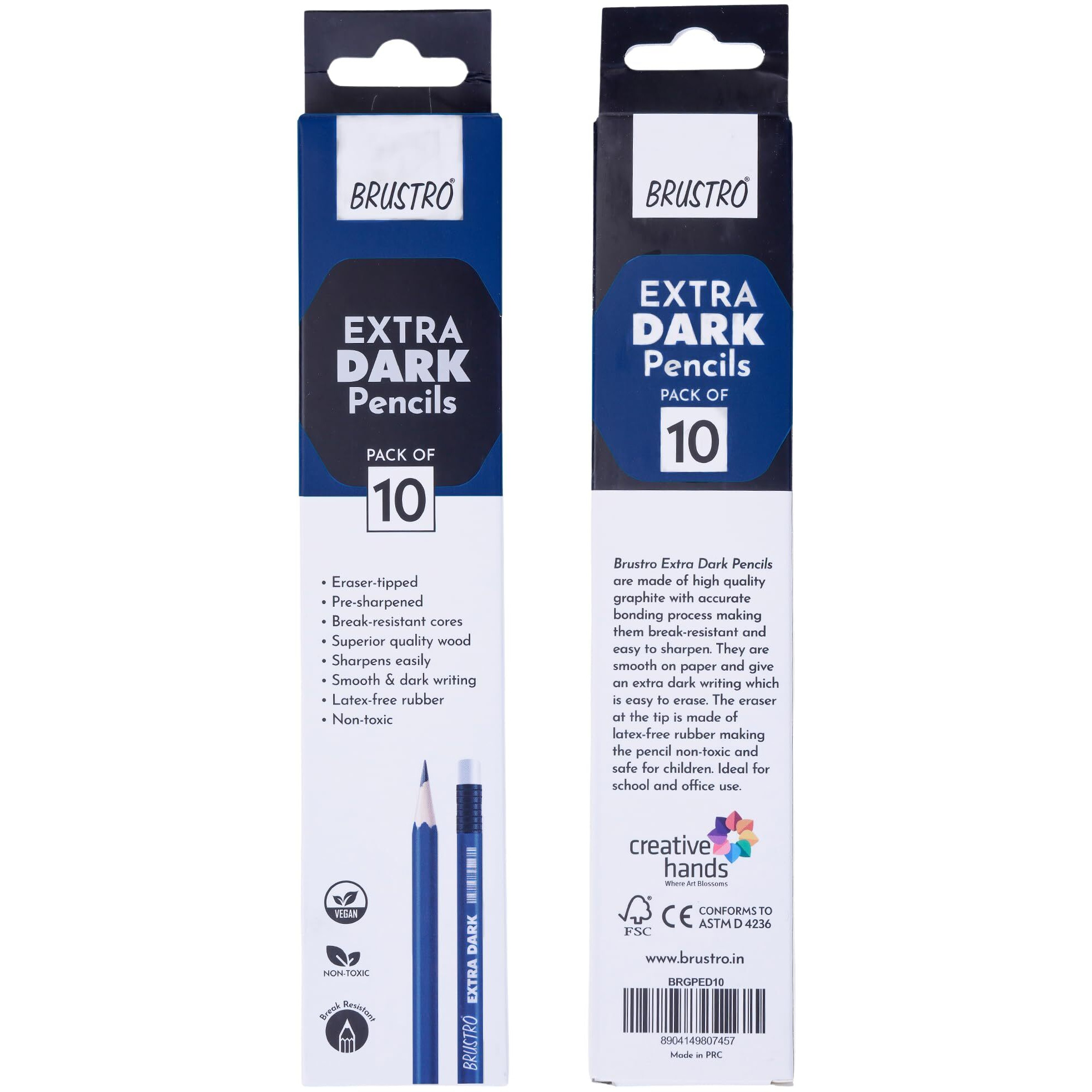 Brustro Extra Dark Pencils | Black, Pack Of 10 | Ideal For Drawing, Sketching, Mandala, Shading, Portrait For Artists, Fine Art Students.