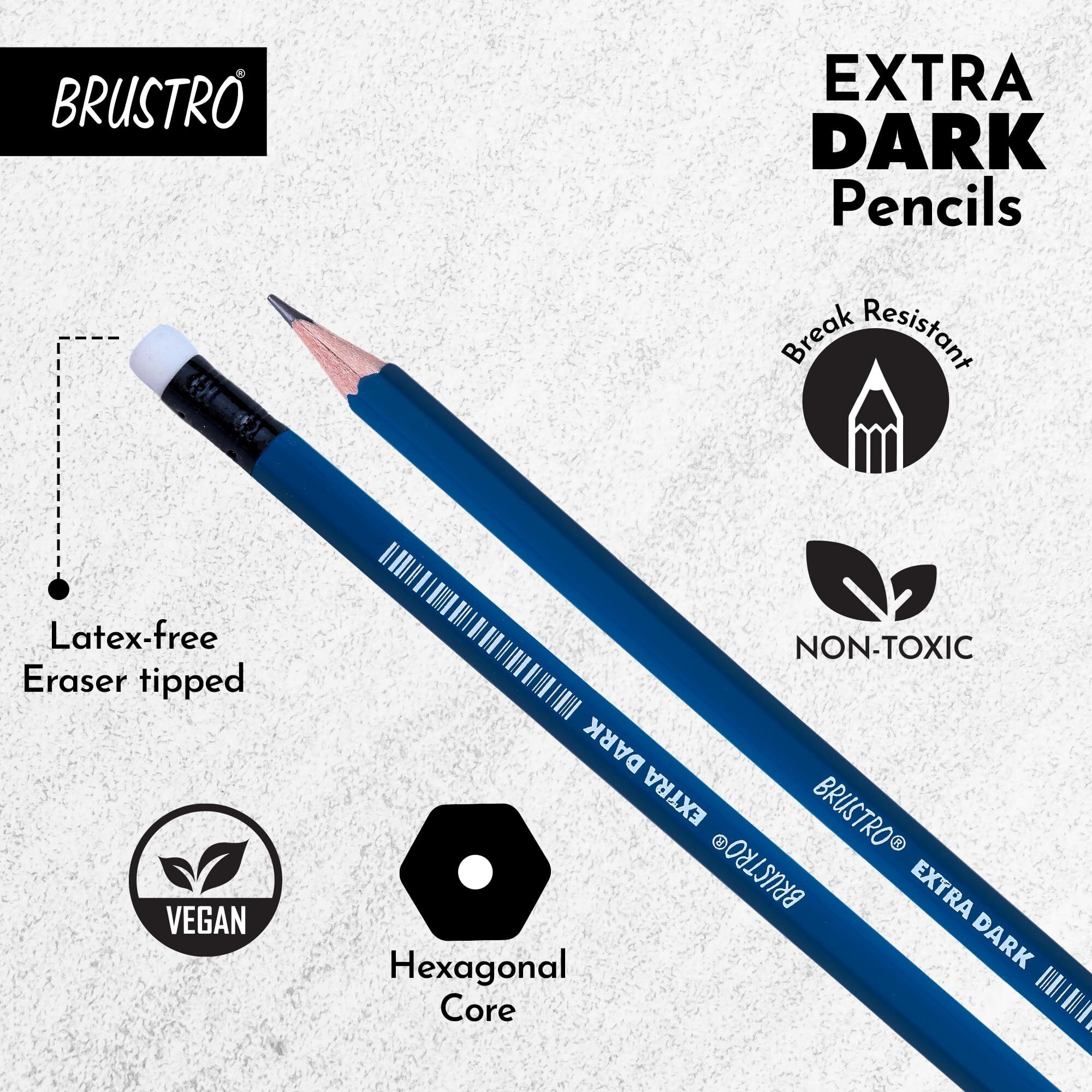 Brustro Extra Dark Pencils | Black, Pack Of 10 | Ideal For Drawing, Sketching, Mandala, Shading, Portrait For Artists, Fine Art Students.