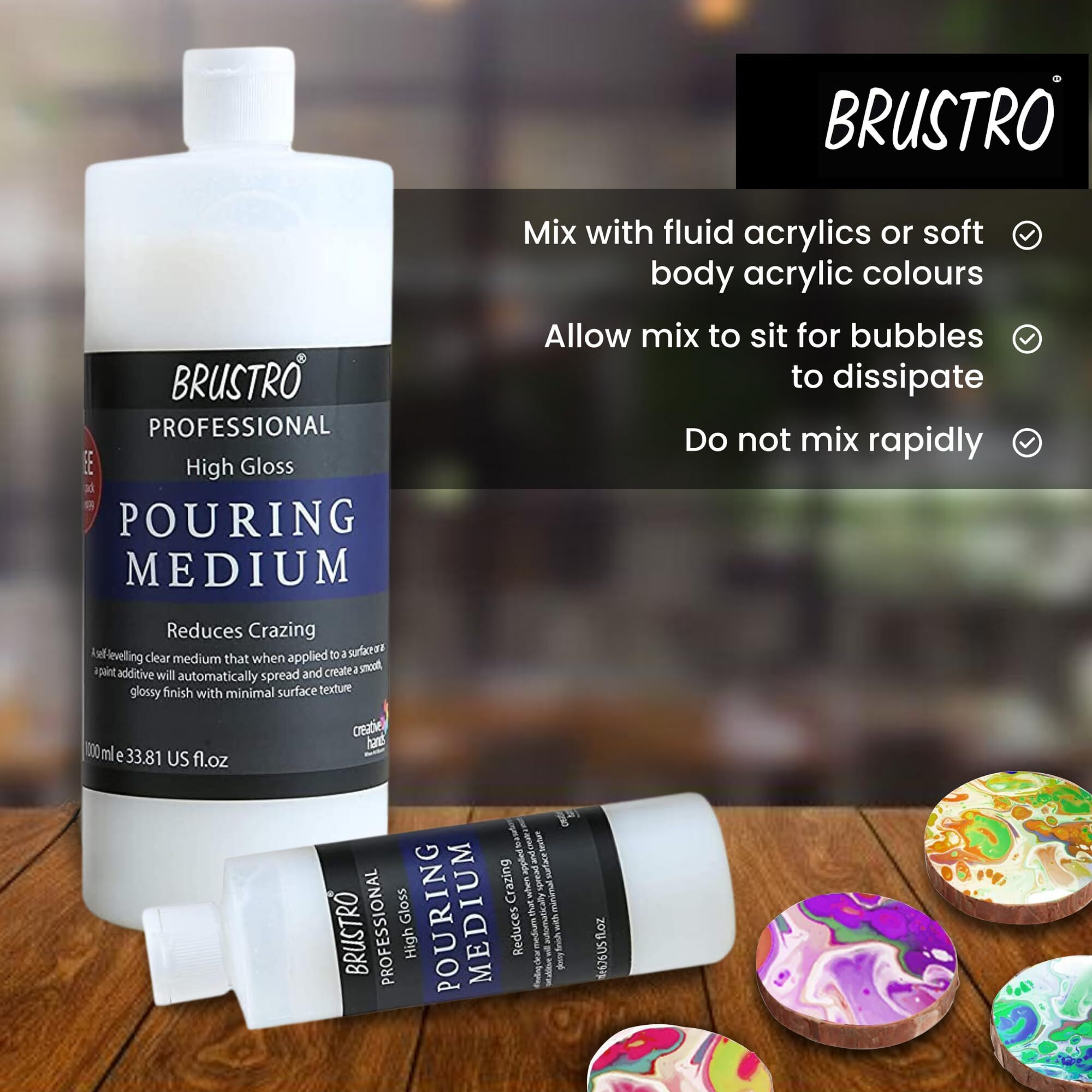 Brustro Pouring Medium 1000 Ml (1 Ltr.). Free Brustro Pouring Medium 200 Ml (Worth Rs. 499)