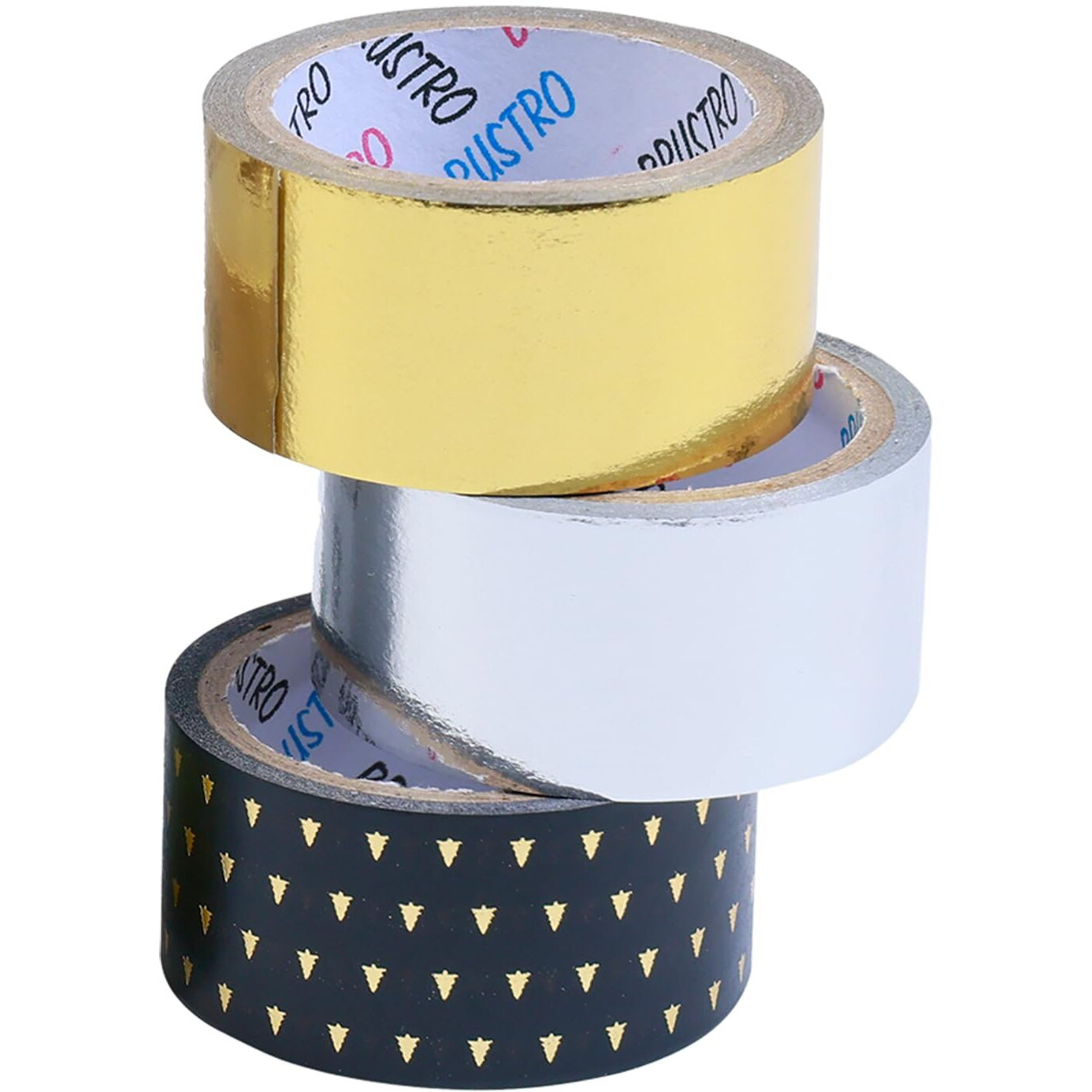 Brustro Radiant Basics Washi Tape  Simple Yet Sparkling (Set Of 3) | 20Mm X 4M | Golden Shade, Silver, Black With Gold | Ideal For Scrapbooking,Card & Gift Wrapping,Diy,Home Decor,Art,Craft Supplies