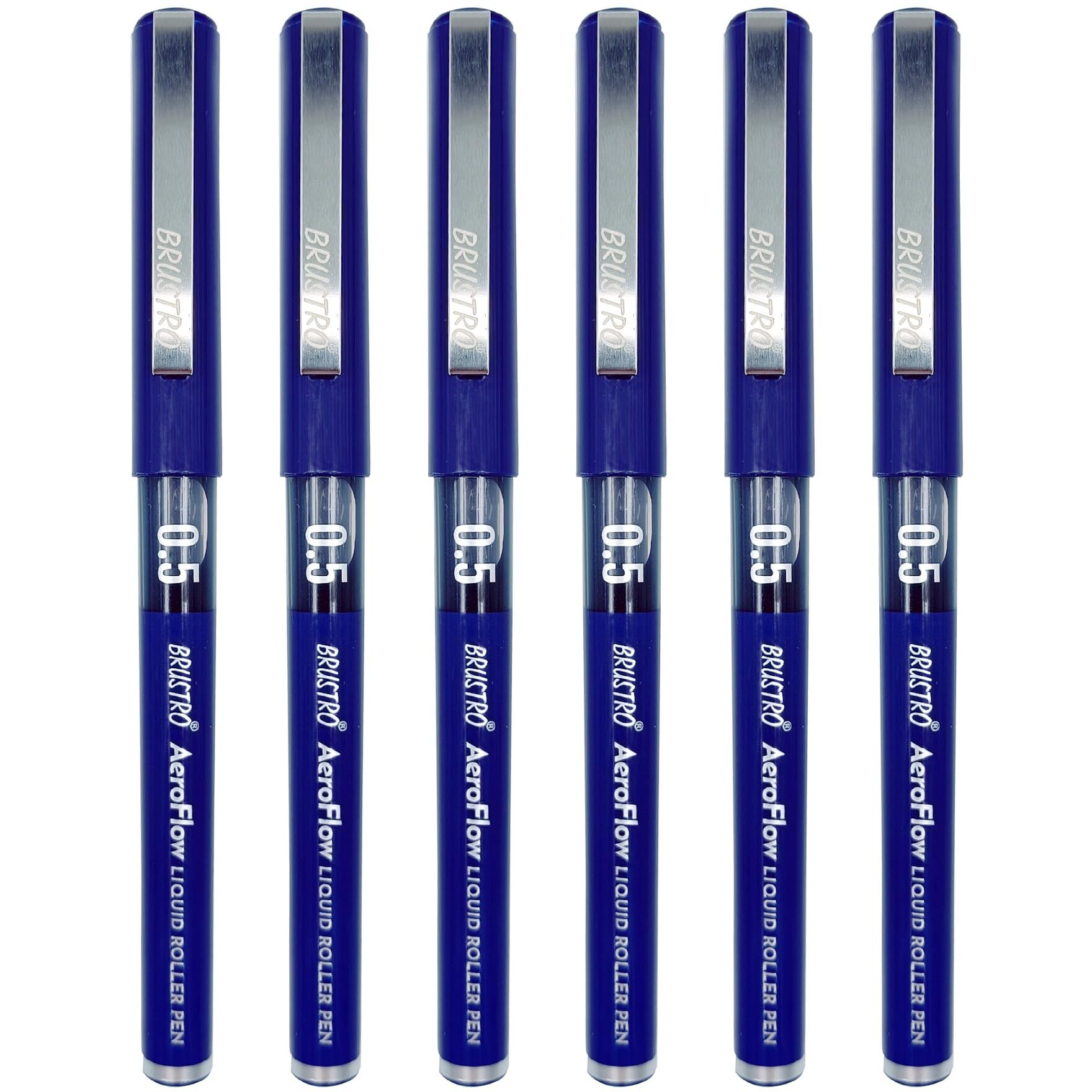Brustro Aeroflow Liquid Ink Rollerball Pens | Blue | 0.5Mm, Micro Tip | Pack Of 6| Ideal For Students, Professionals, Office, Exam Use, Accurate Smooth Writing, Fade Resistant
