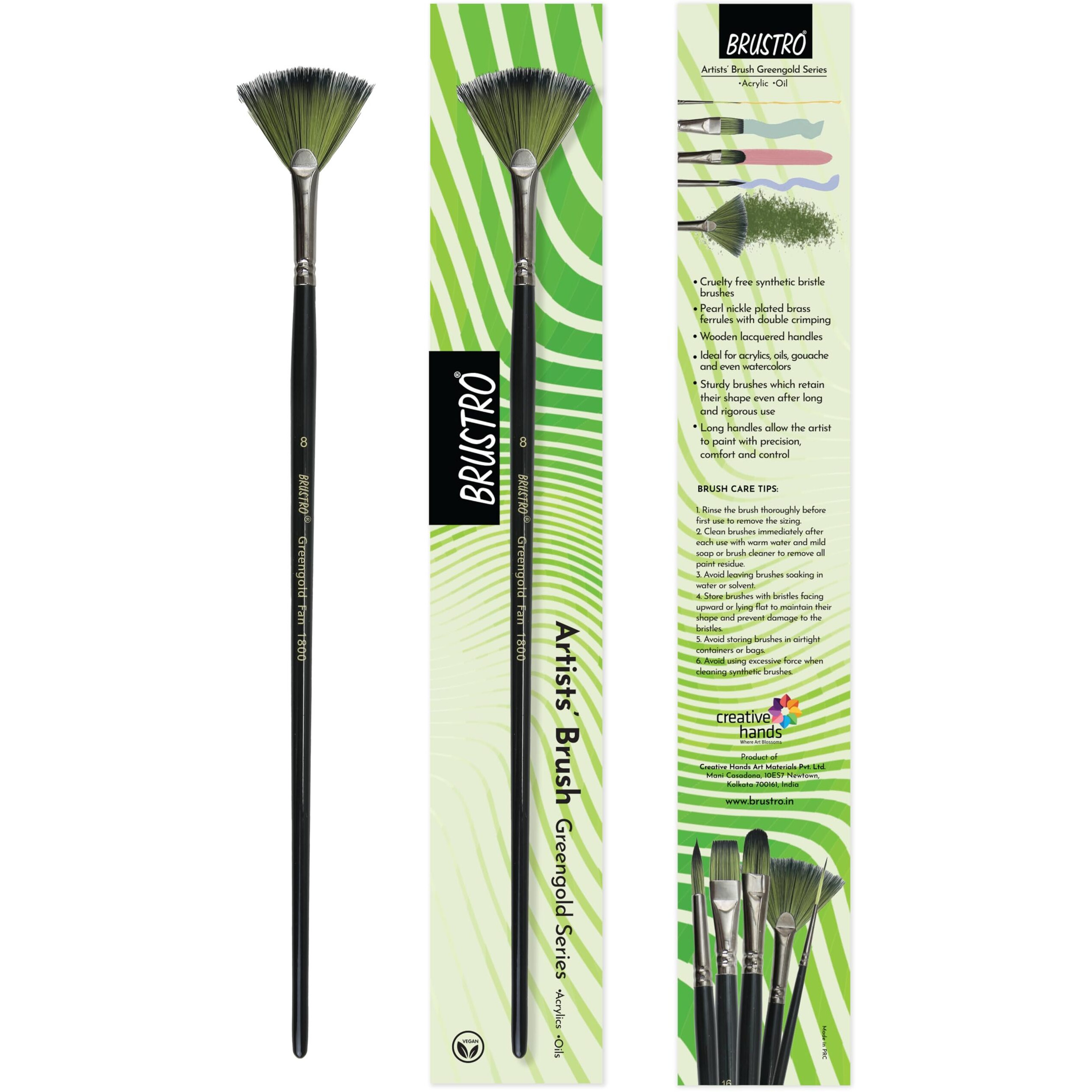 Brustro Artists Greengold Acrylic Brush Fan Series 1800 - Size - 8 | Ideal For Oil, Acrylic Painting On Paper, Canvas, Fine Art Students And Professional.