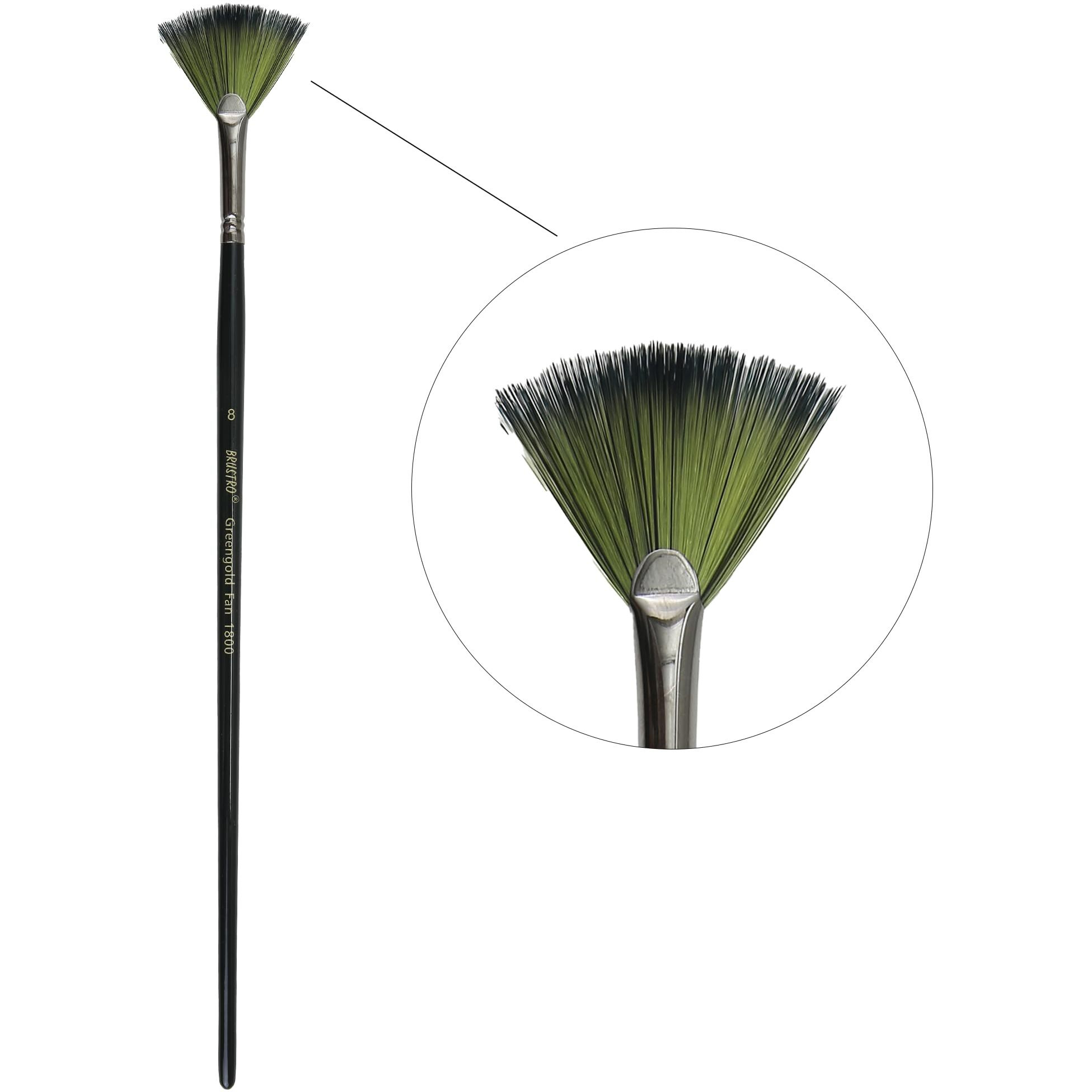 Brustro Artists Greengold Acrylic Brush Fan Series 1800 - Size - 8 | Ideal For Oil, Acrylic Painting On Paper, Canvas, Fine Art Students And Professional.