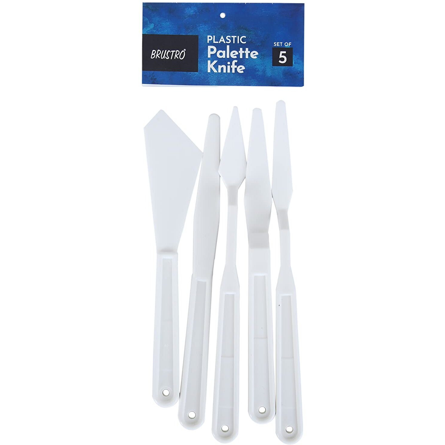 Brustro Plastic Palette Painting Knives | Set Of 5 (3 Cranked Handles, 2 Flat) | Made Of Flexible, Stain Resistant Plastic, Ideal For Texturing, Acrylic, Oil Paints.