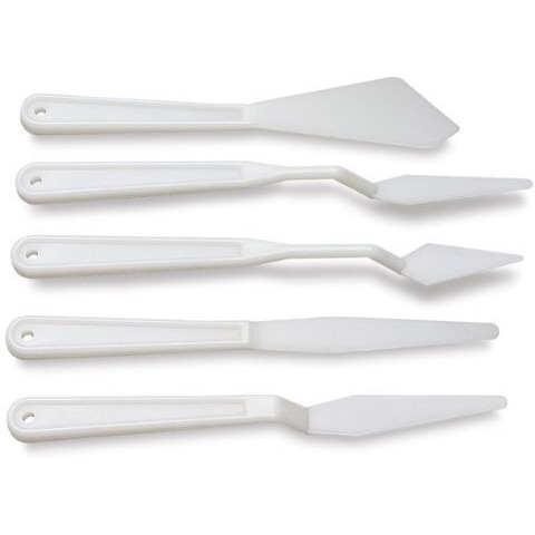 Brustro Plastic Palette Painting Knives | Set Of 5 (3 Cranked Handles, 2 Flat) | Made Of Flexible, Stain Resistant Plastic, Ideal For Texturing, Acrylic, Oil Paints.