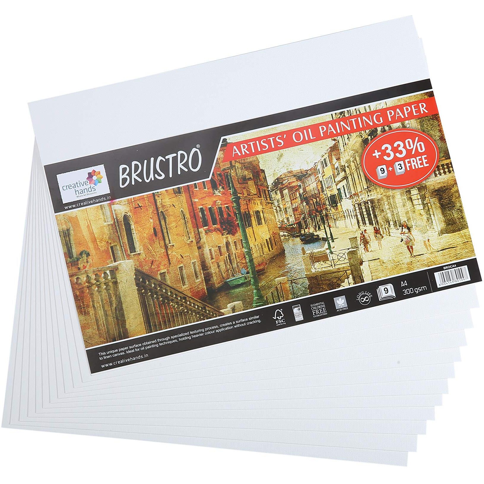 Brustro Artists Oil Painting Paper 300 Gsm A4 (Pack Of 9 + 3 Free Sheets)