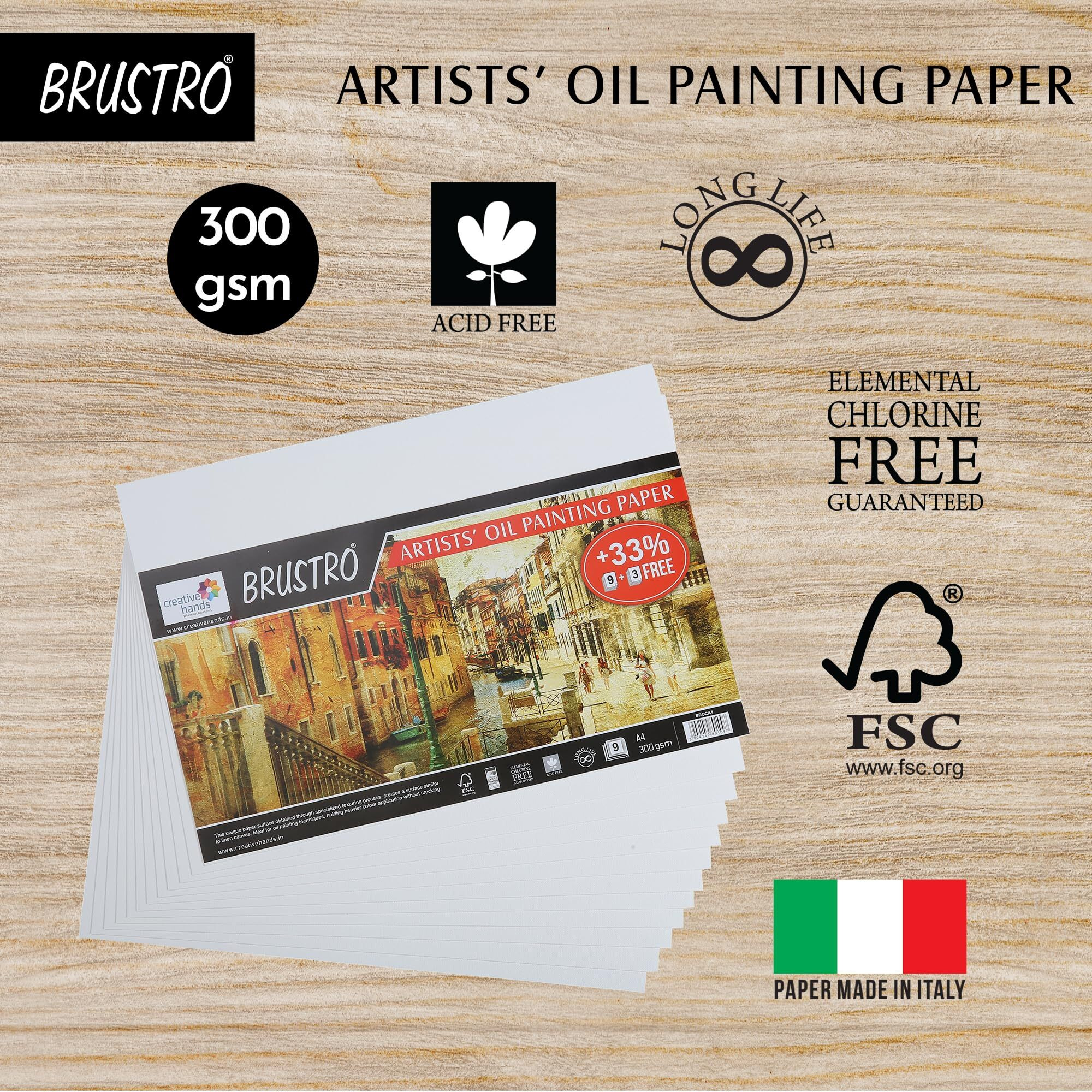 Brustro Artists Oil Painting Paper 300 Gsm A4 (Pack Of 9 + 3 Free Sheets)