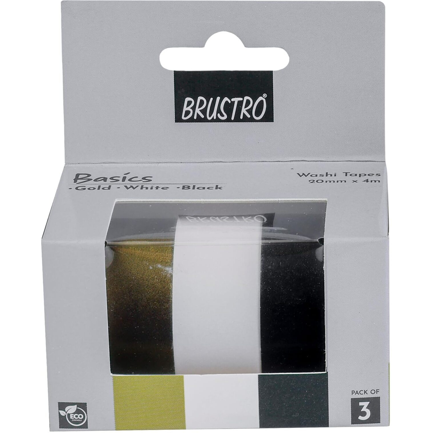 Brustro Washi Masking Tapes Basics Shade - Pearl White, Pearl Black & Antique Gold, 20 Mm X 4 Meters (Set Of 3)