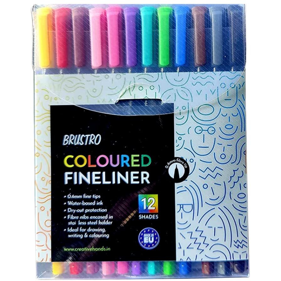 Brustro Coloured Fineliner Set Of 12, 0.4Mm. Ideal For Writing, Drawing, Doodles, Mandala Etc.