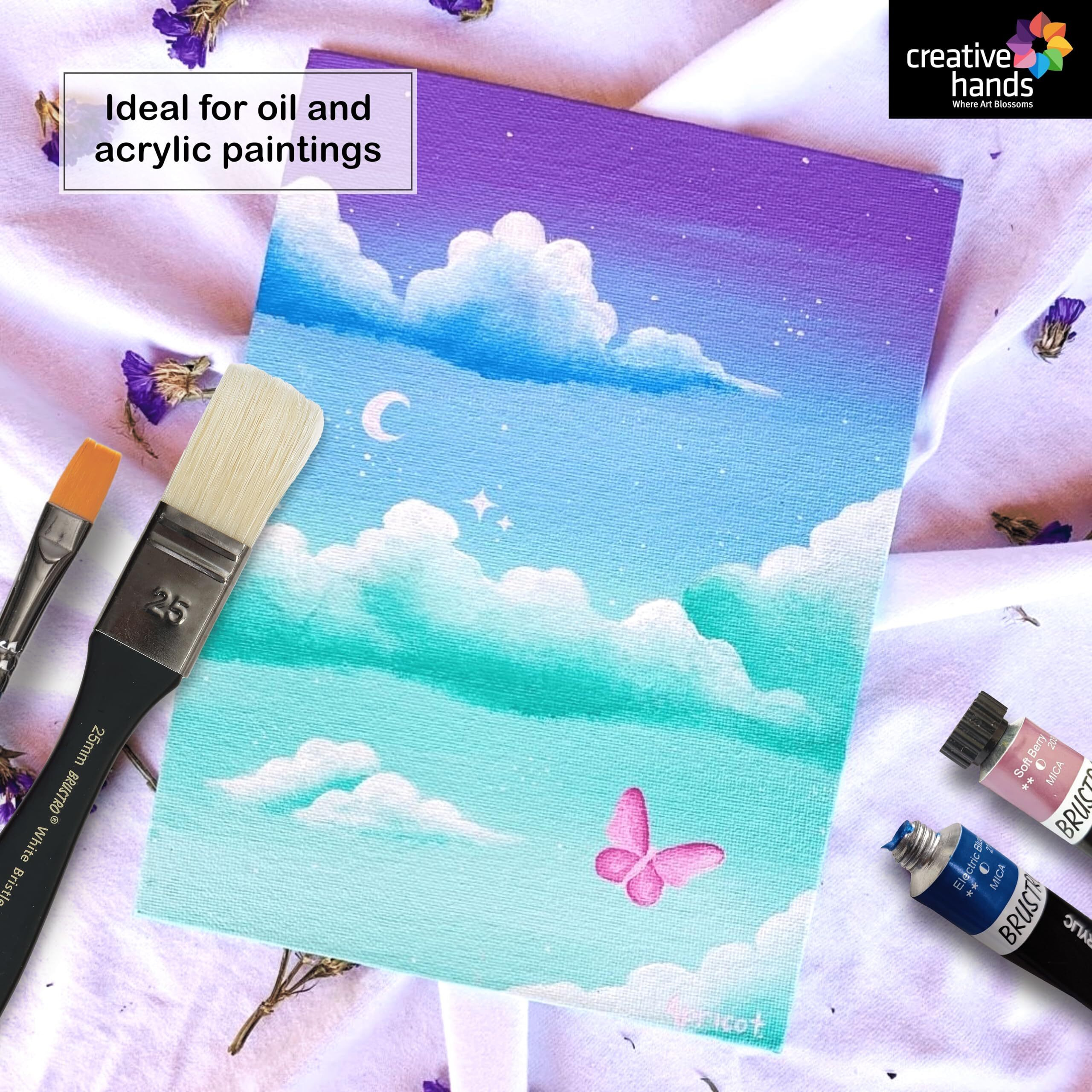 Brustro Artists Stretched Cotton Canvas 6&quotX8" | Medium Grain, Oil Painting, Strudy, Zero Percolation, Acrylic, Ideal For Fine Art Students, Professionals.