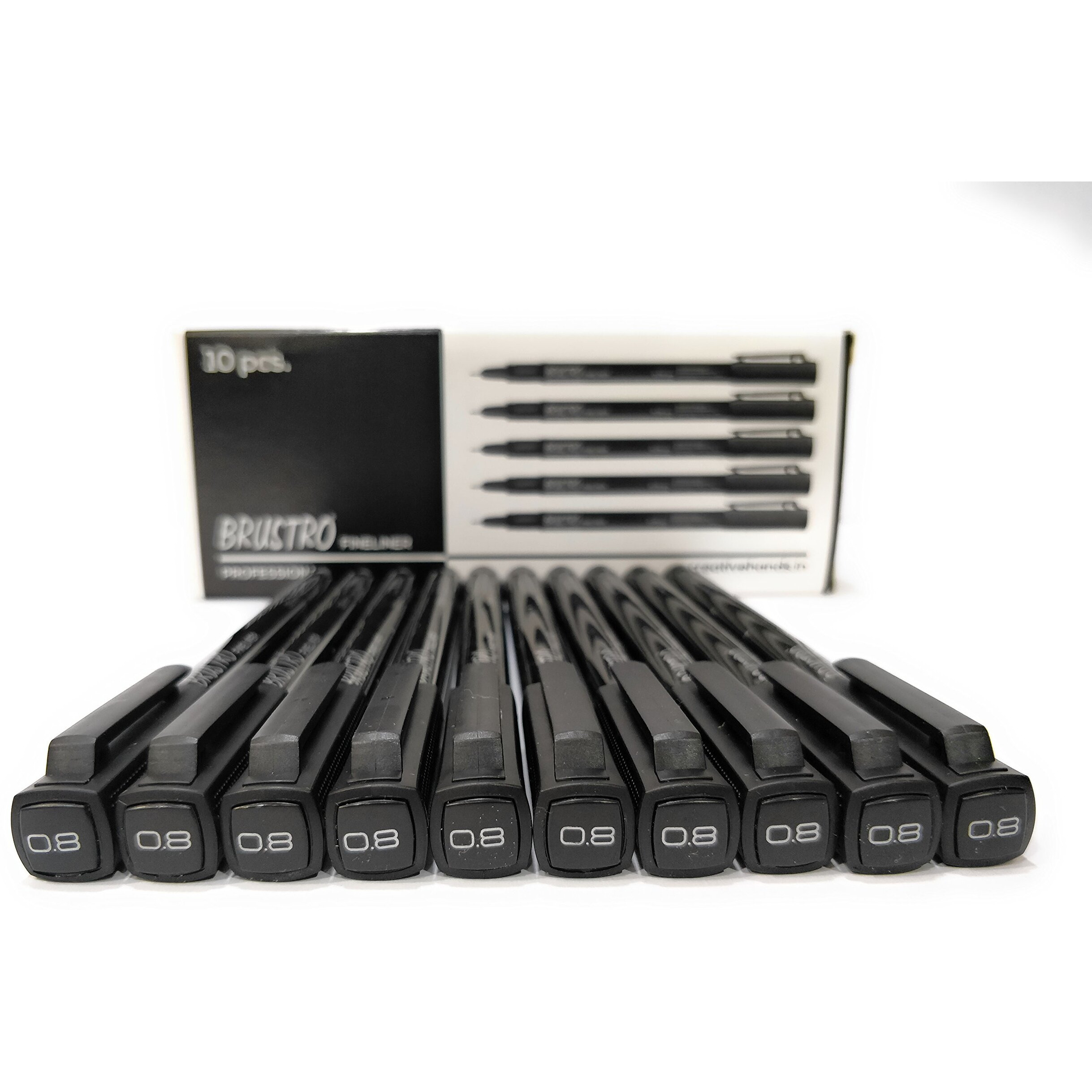 Brustro Professional Pigment Based Fine Liner Box Of 10 (Tip Sizes Of 0.8 Mm, Black And Archival Waterproof Uv Resistant Ink) With Comfortable Grip, Ideal For Mandala, Sketching, Writing, Doodling