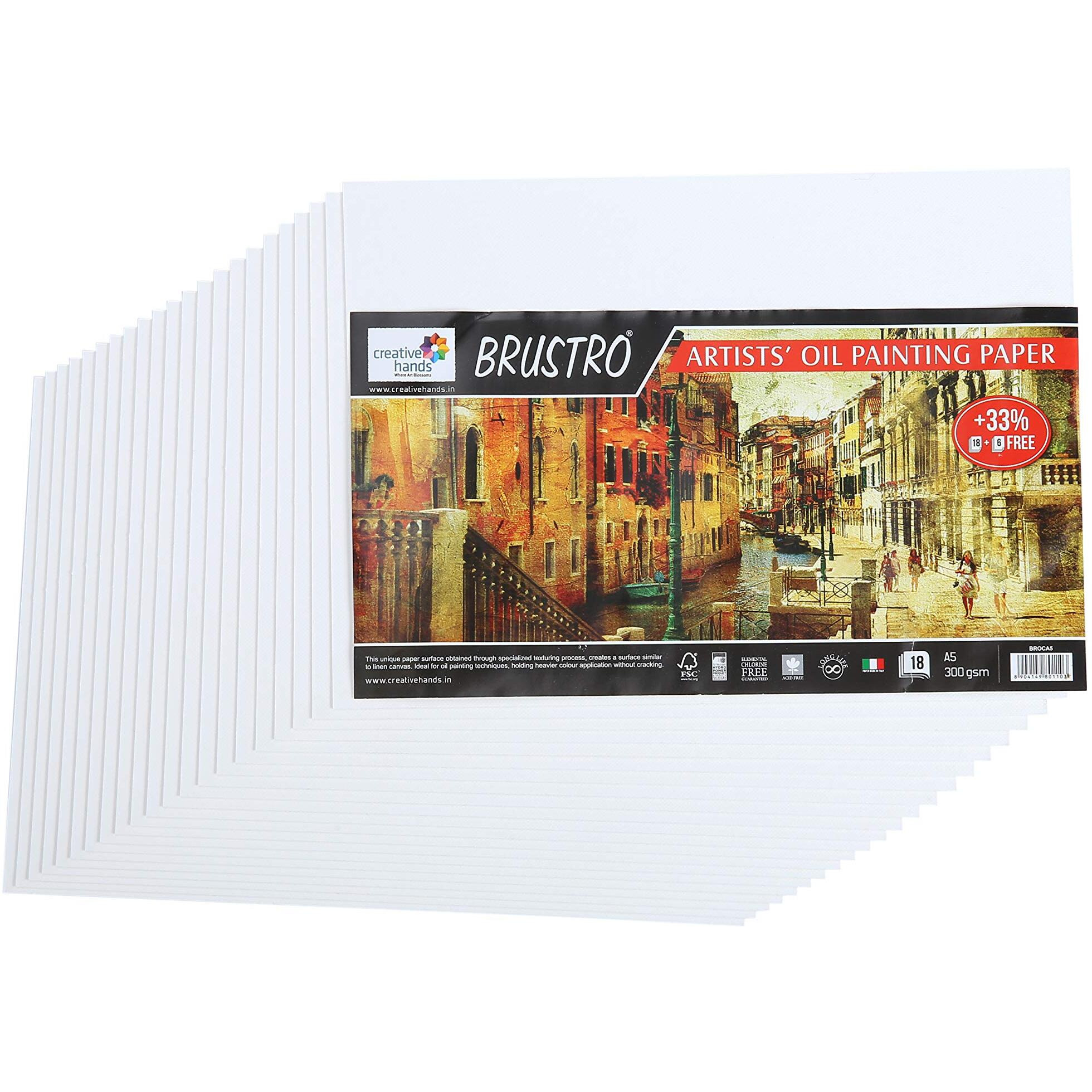 Brustro Artists Oil Painting Paper 300 Gsm A5 (Pack Of 18 + 6 Free Sheets)