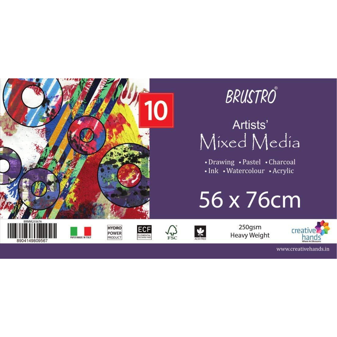 Brustro Artists Mixed Media Paper 250 Gsm, Sze - 56 X 76 Cm, 10 Sheets