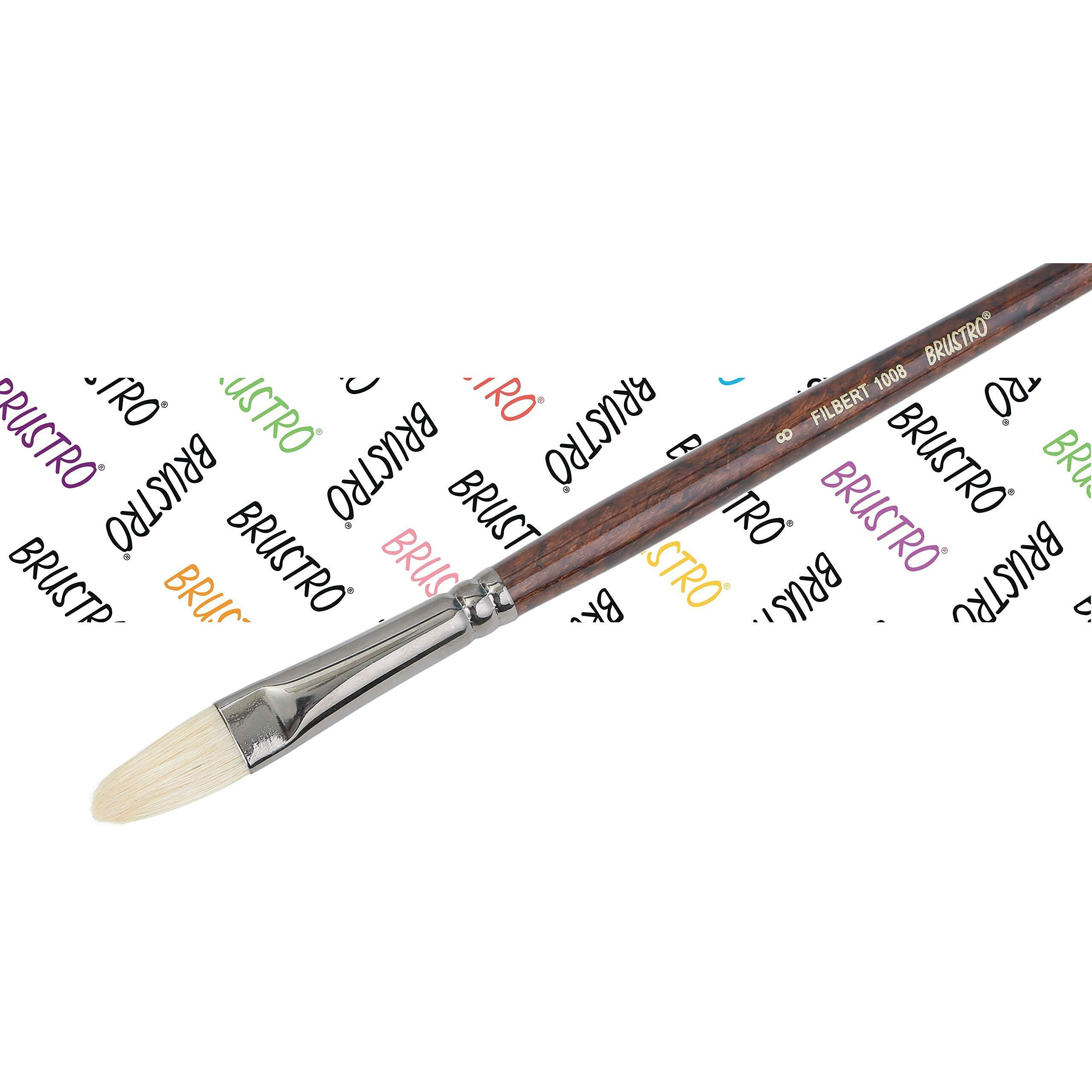 Brustro Artists Bristlewhite Filbert Brush Series 1008 - Brush No. 8, Chungking Hog Bristle | Ideal For Oil, Acrylic Painting On Paper, Canvas, Fine Art Students And Professionals