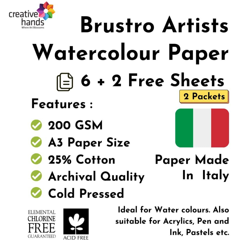 Brustro Artists 25% Cotton Watercolour Paper, Cold Pressed, 200 Gsm, A3 Size, Pack Of 16 Sheets | Ideal For Watercolor,Gouache,Charcoal,Graphite,Ink & Other Mixed Media