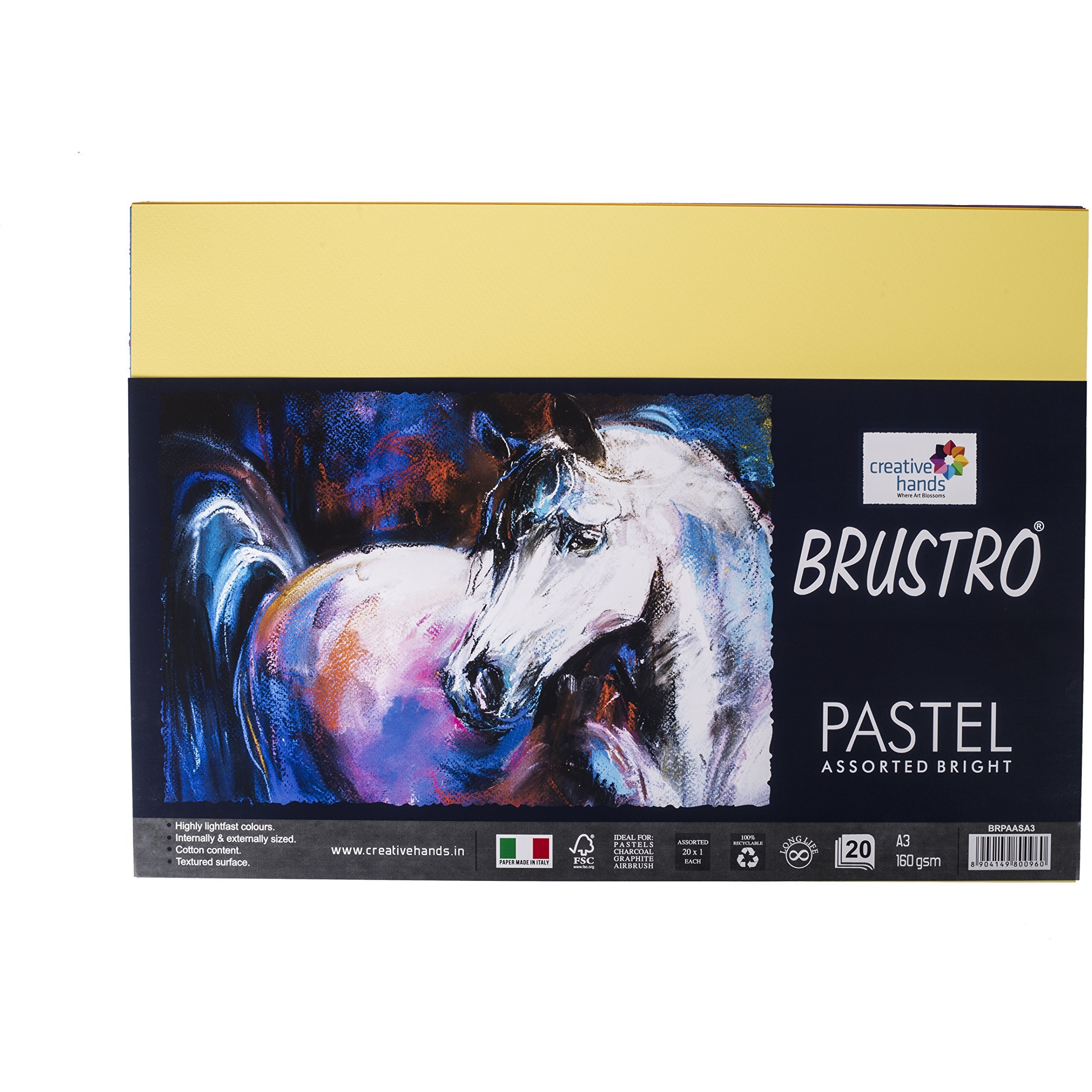 Brustro Artists Pastel Papers | 160 Gsm, A3, Assorted Bright Shades (Pack Of 20 Sheets) | Suitable For Pastels, Pencil, Graphite, Charcoal.