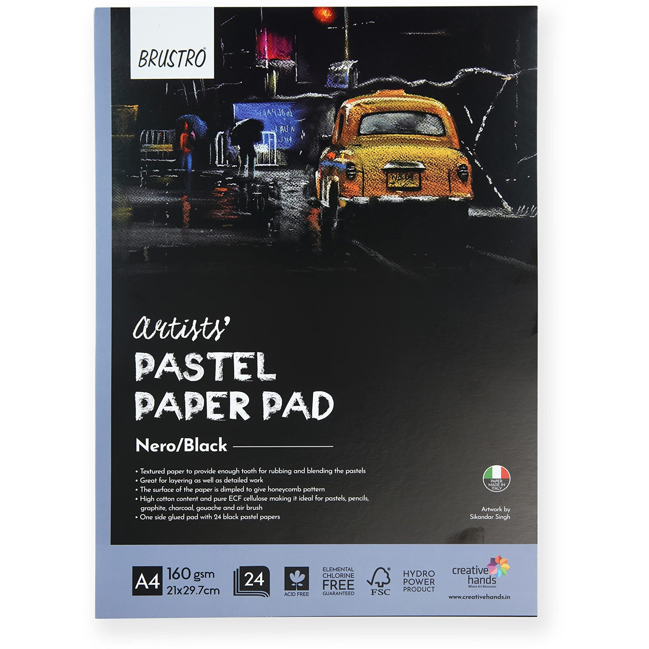 Brustro Artists Pastel Paper Pad Of 24 Sheets (160 Gsm), Colour - Black, Size - A4 | Ideal For Pastels, Color Pencils, Graphite, Charcoal, Gouache, Ink.