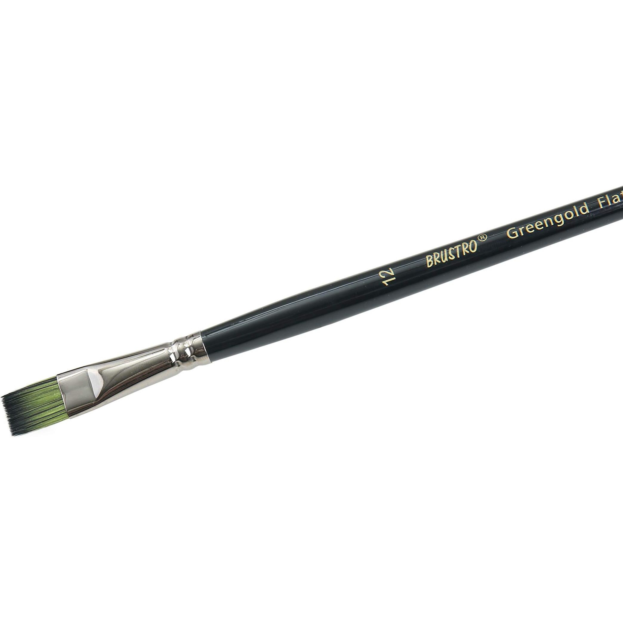 Brustro Artists Greengold Acrylic Brush Flat Series 1800 - Size - 12 | Ideal For Oil, Acrylic Painting On Paper, Canvas, Fine Art Students And Professional.